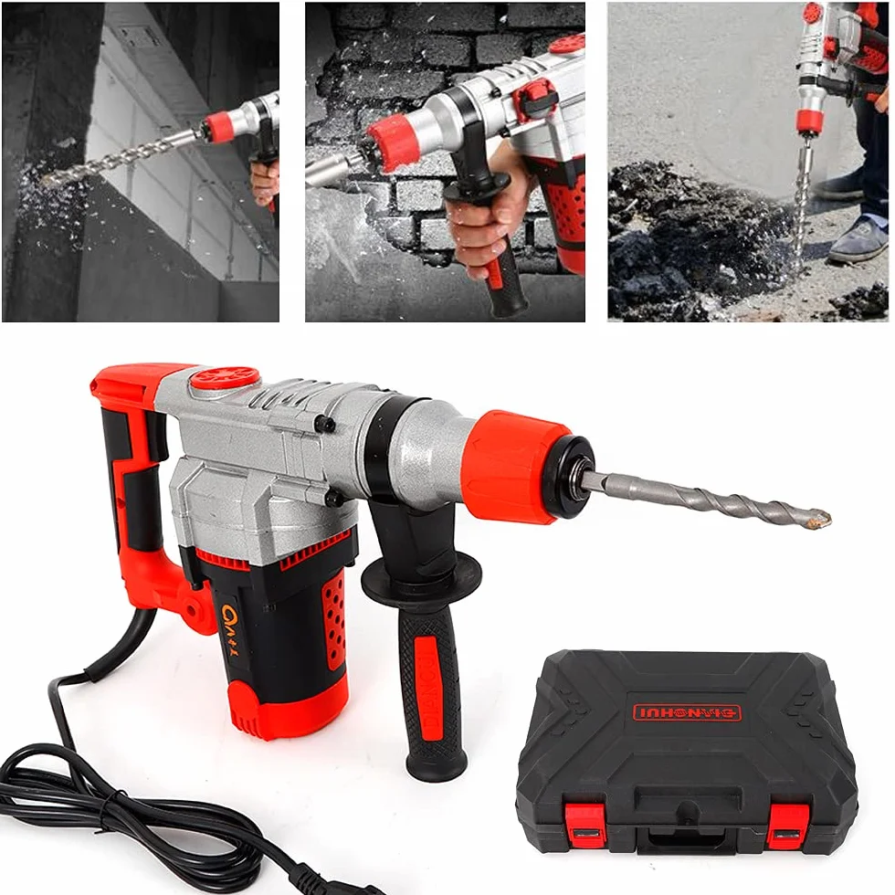 Młot udarowo-obrotowy 2200 W, SDS-Plus, młot dłutowy, młot udarowy + walizka zestaw 0-930 obr./min