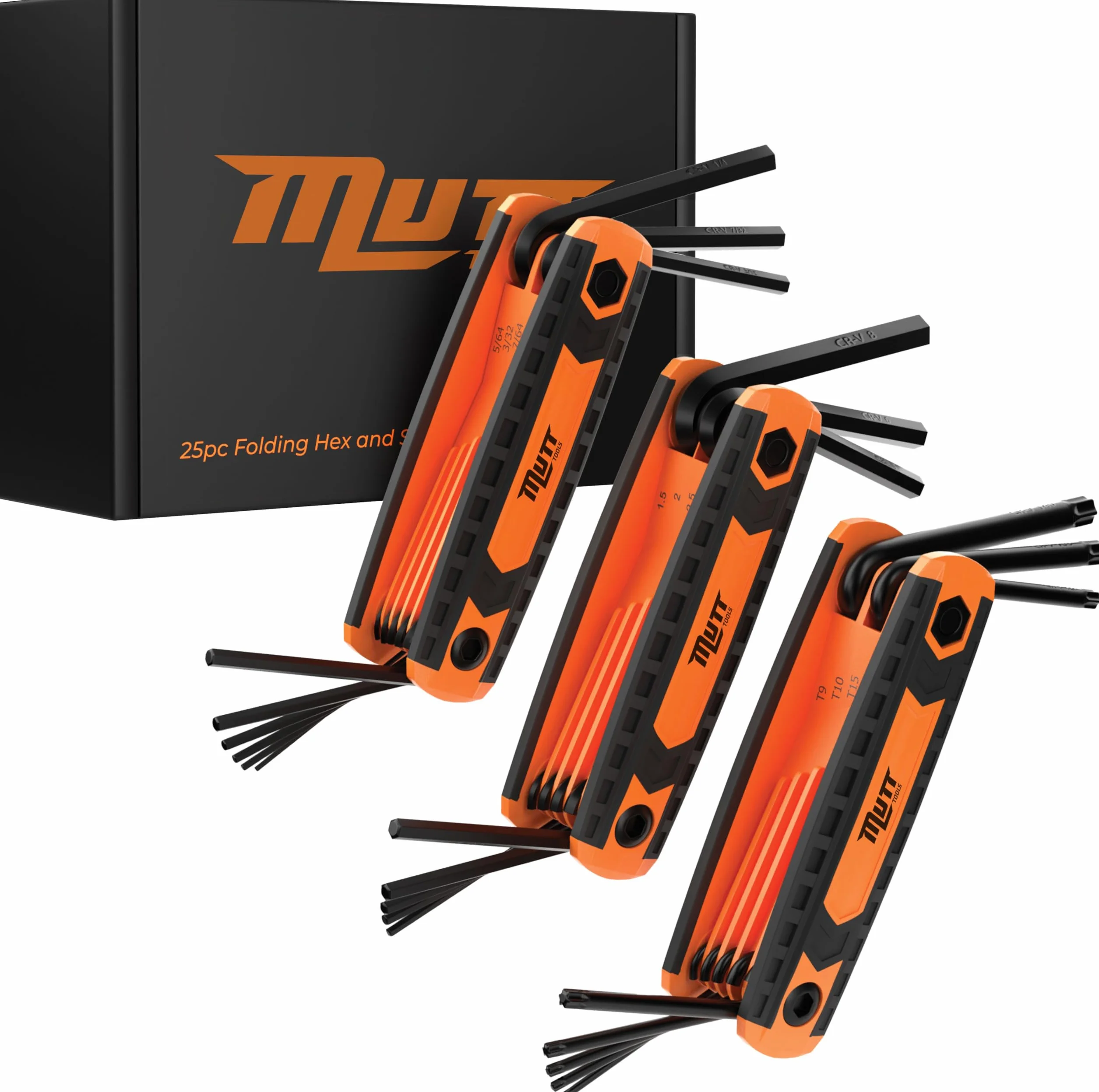 AMERICAN MUTT TOOLS 25 szt. składanych kluczy imbusowych i zestaw kluczy gwiaździstych, zawiera zestaw kluczy imbusowych Star, SAE i metryczny zestaw kluczy imbusowych, składany zestaw kluczy torx,