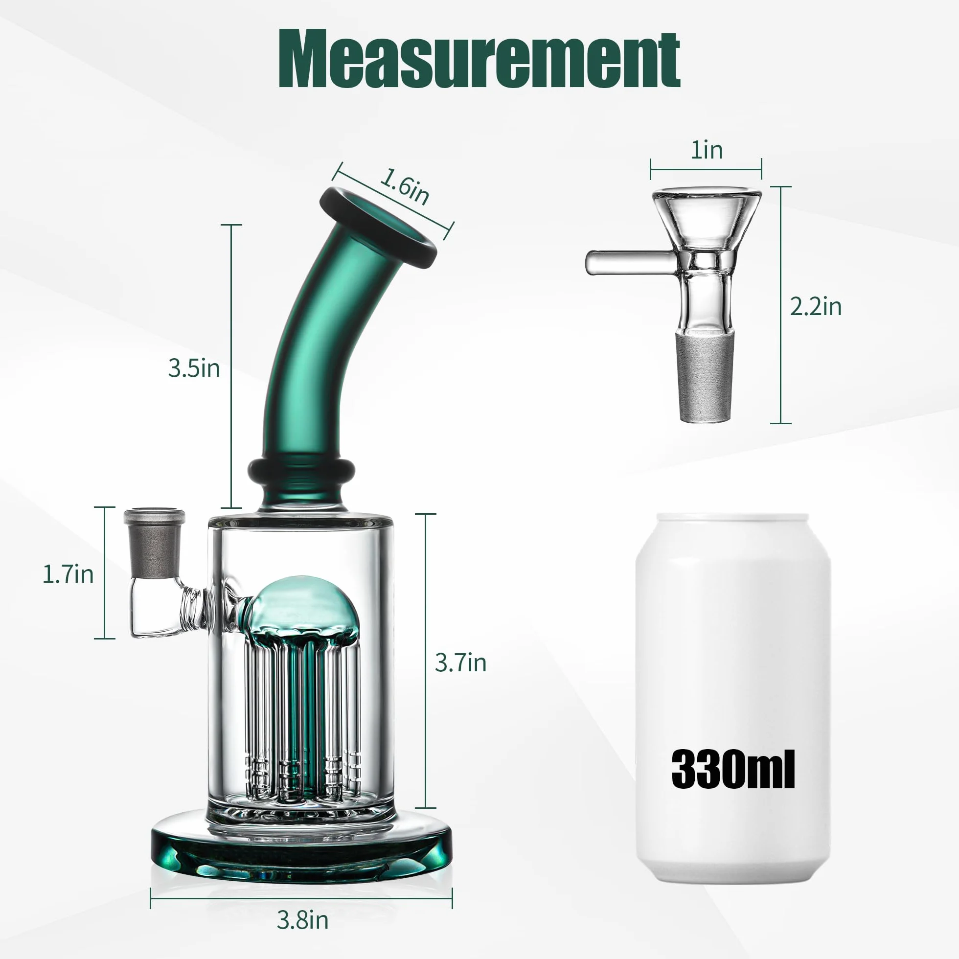 Szklany pistolet do dymu 8-calowy z filtrem huraganowym miska 14,5 mm Lake Green
