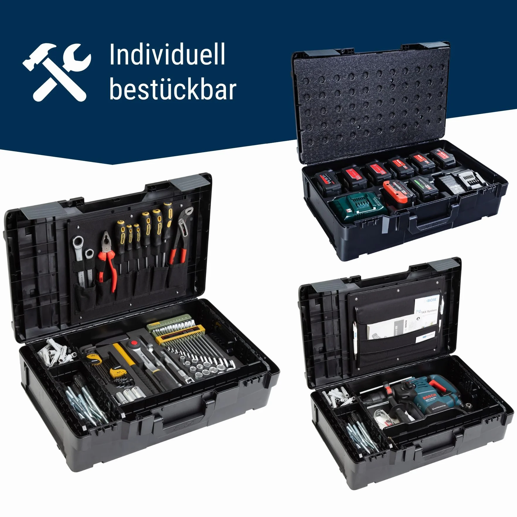 XL-BOXX walizka na narzędzia 30L – Możliwość układania na sobie & kompatybilna z L-BOXX, W-BOXX, Sortimo & Hilti – 607x395x179 mm – Odporna na bryzgi, 3,2kg, plastik ABS (XL-BOXX)