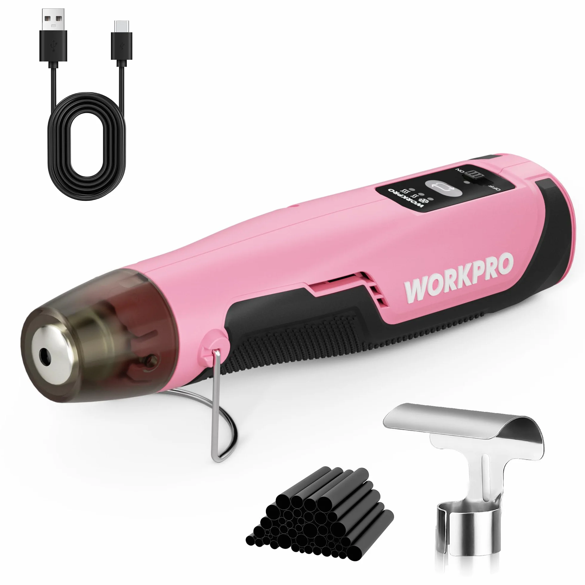 WORKPRO Mini opalarka 7,2 V 4000 mAh z akumulatorem litowym 21700 różowo-czarna