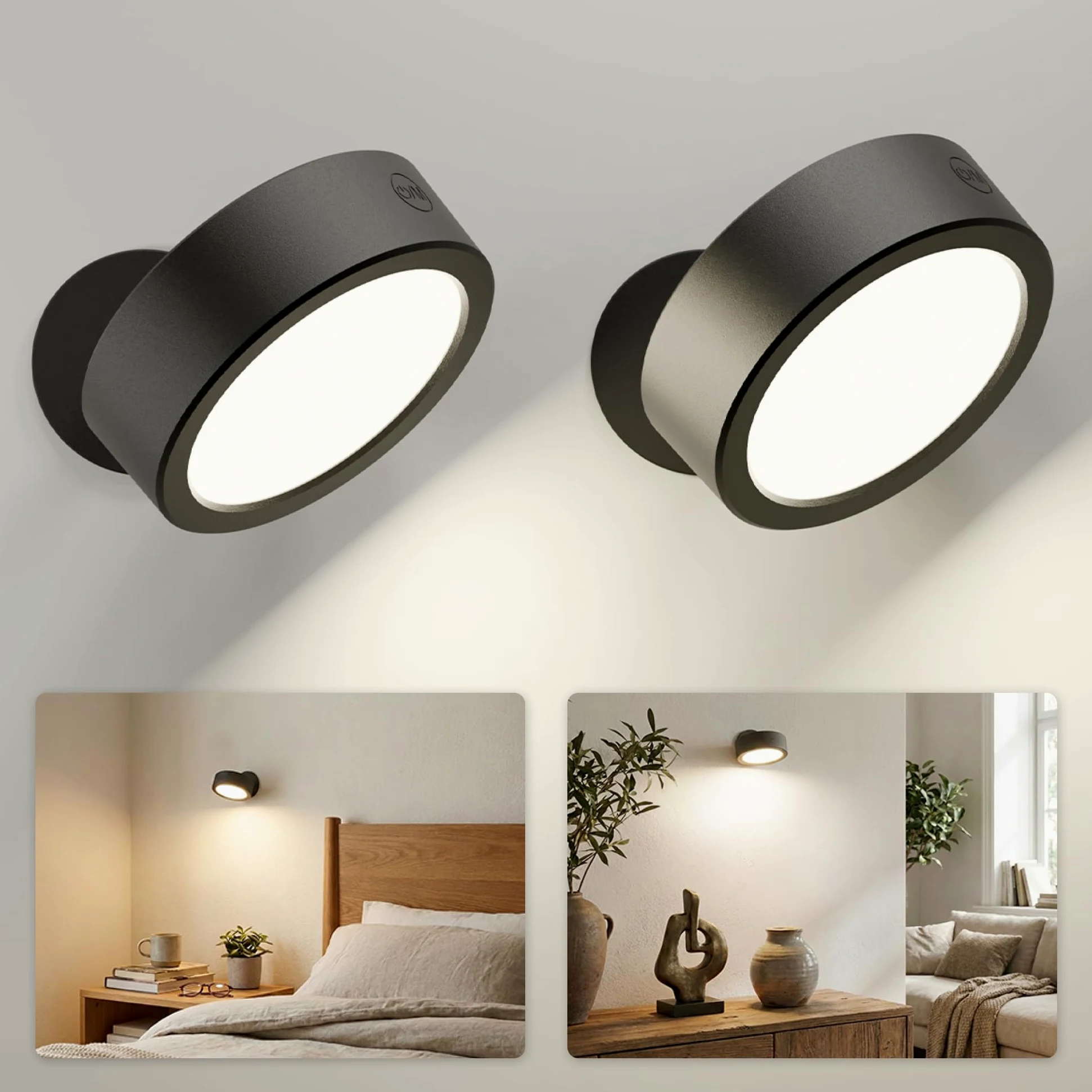 EZVALO Kinkiet LED do wnętrz z akumulatorem 5500 mAh, lampa ścienna bezprzewodowa z pilotem zdalnego sterowania, obracana o 360°, 3 tryby kolorów, sterowanie dotykowe, dla dzieci, salonu, sypialni