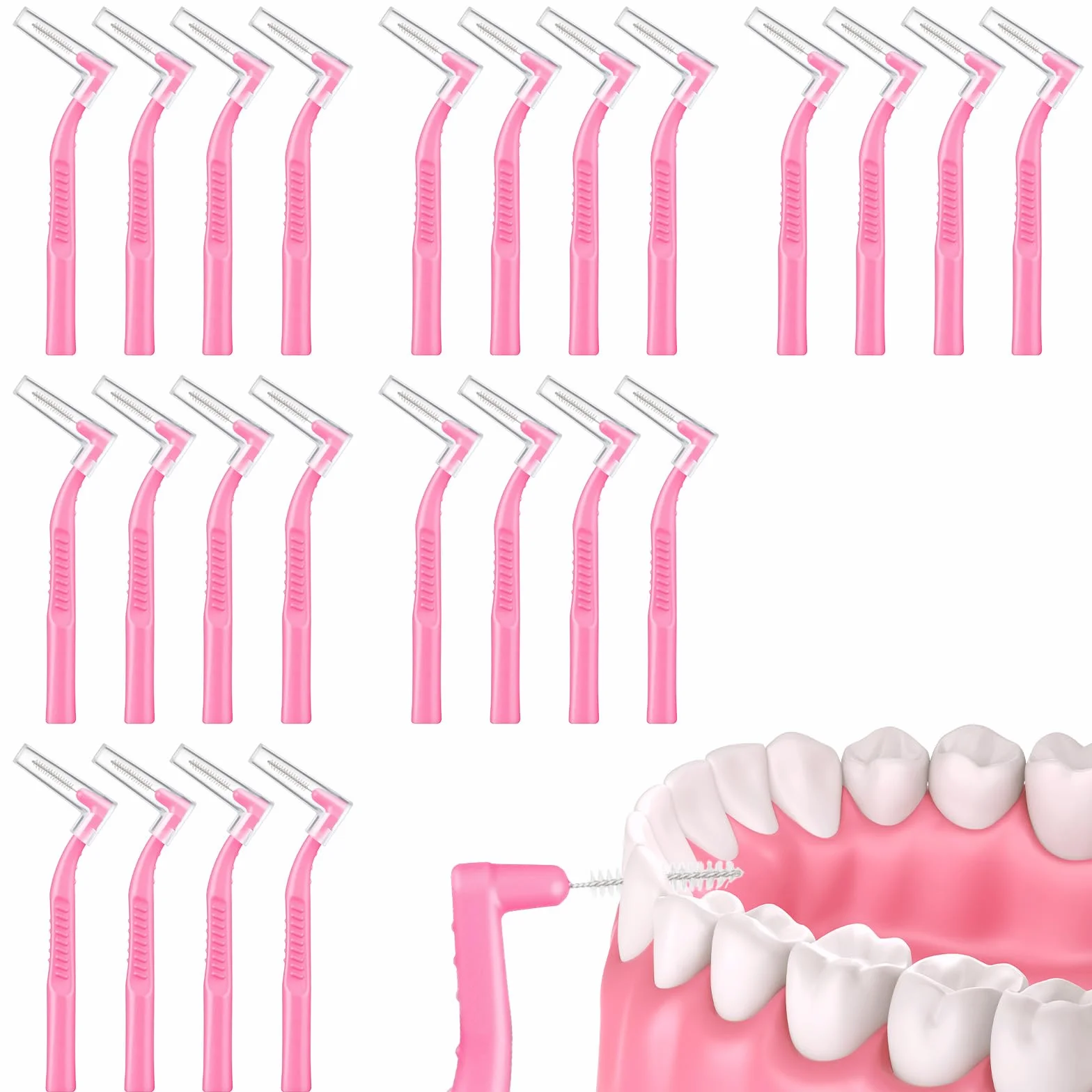 Szczotki międzyzębowe, 24 szt., szczotki dentystyczne, miękkie włosie szczotki do nici dentystycznej z kątową główką i antypoślizgowym uchwytem, dla osób noszących aparaty ortodontyczne