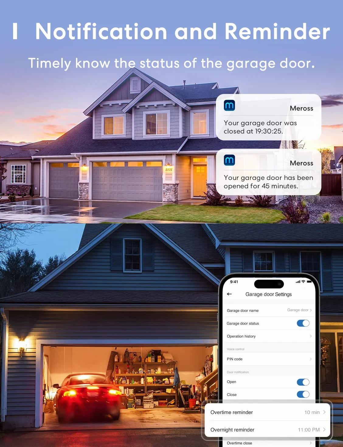 Meross otwieracz do drzwi garażowych podłączony do WiFi, inteligentny pilot do drzwi kompatybilny z Alexa, Google Home i SmartThings, pilot zdalnego sterowania, sterowanie głosowe i funkcja czasu