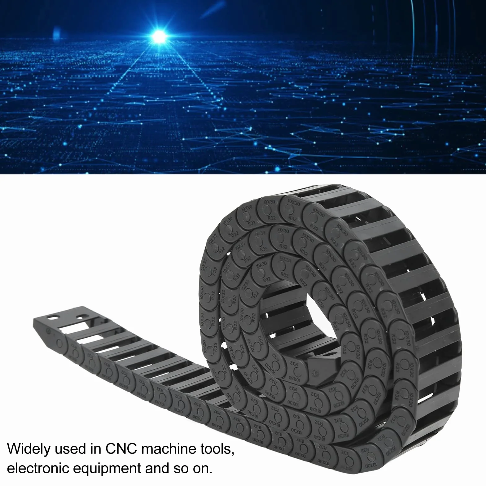 10x30mm łańcuch Przeciągania Nośnego Czarny Plastikowy Przewód Kablowy Odporny na Zużycie łańcuch Nośny Nośny ze Złączami Końcowymi do Maszyn CNC o Długości 1 M