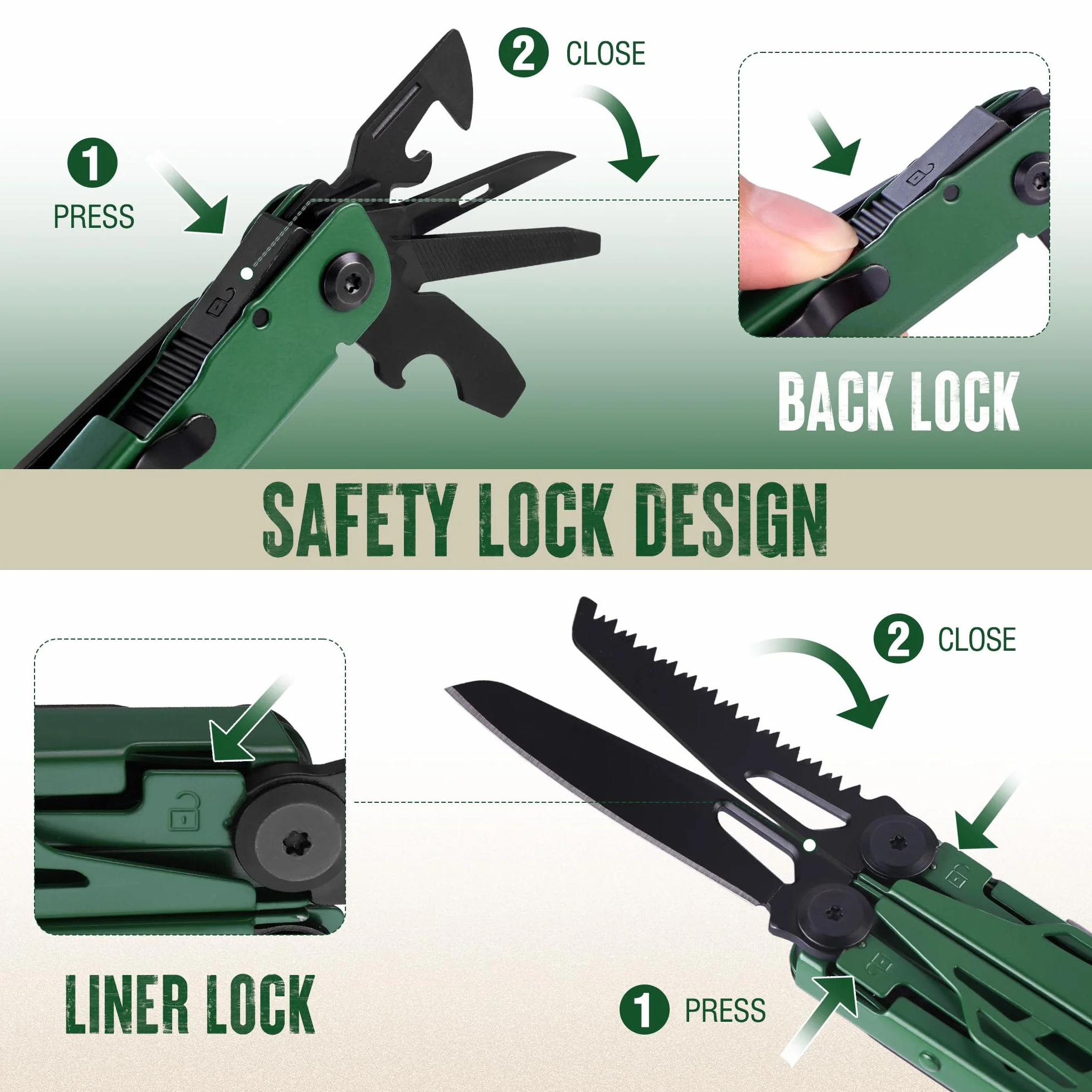 Mossy Oak Szczypce wielofunkcyjne, 27 w 1 narzędzie multitool, składane narzędzie wielofunkcyjne ze stali nierdzewnej, wielofunkcyjne szczypce z 4 bitami, nóż, do wędrówek, kempingu, napraw z torbą do