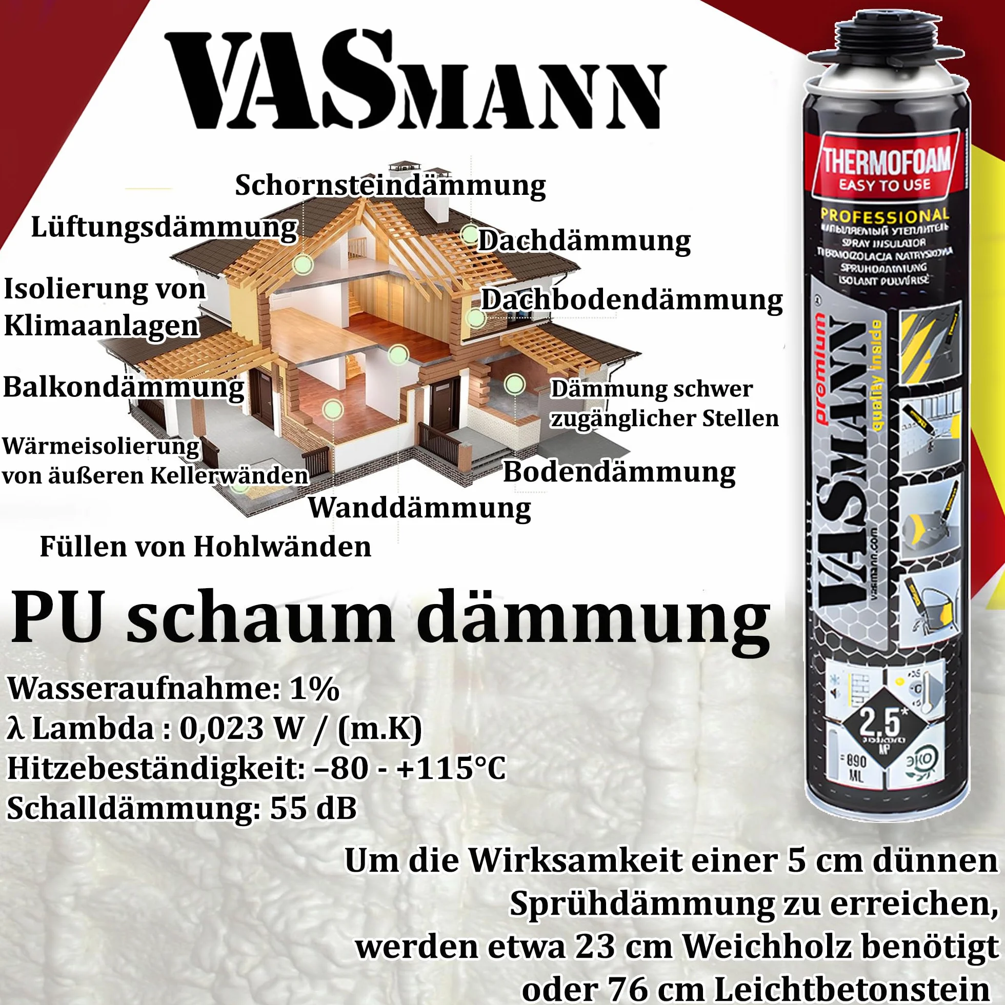 Izolacja natryskowa 12 x 890 ml + pistolet, izolacja stropu piwnicy, izolacja pośrednia, izolacja dachowa, wszechstronne rozwiązania izolacyjne, skuteczna izolacja cieplna EPS / XPS (30 m2 +