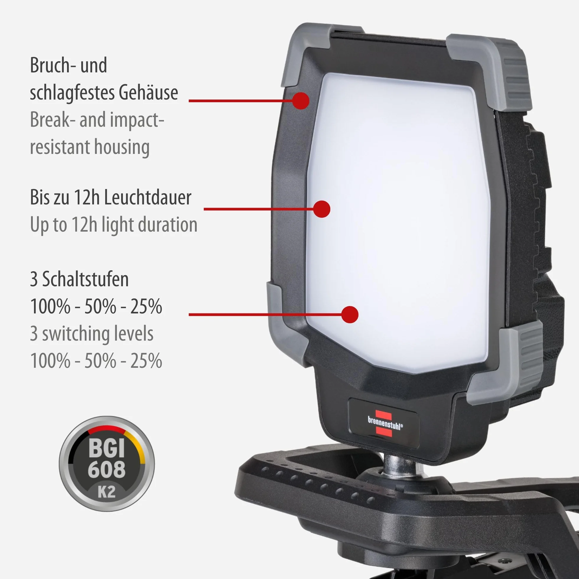 Brennenstuhl lampa robocza CL 4050 MA/Reflektor LED 40W z urządzeniem mocującym (reflektor budowlany LED z USB, Powerbank i funkcją ściemniania, 3800lm, IP65, Engineered in Germany, 1173070020
