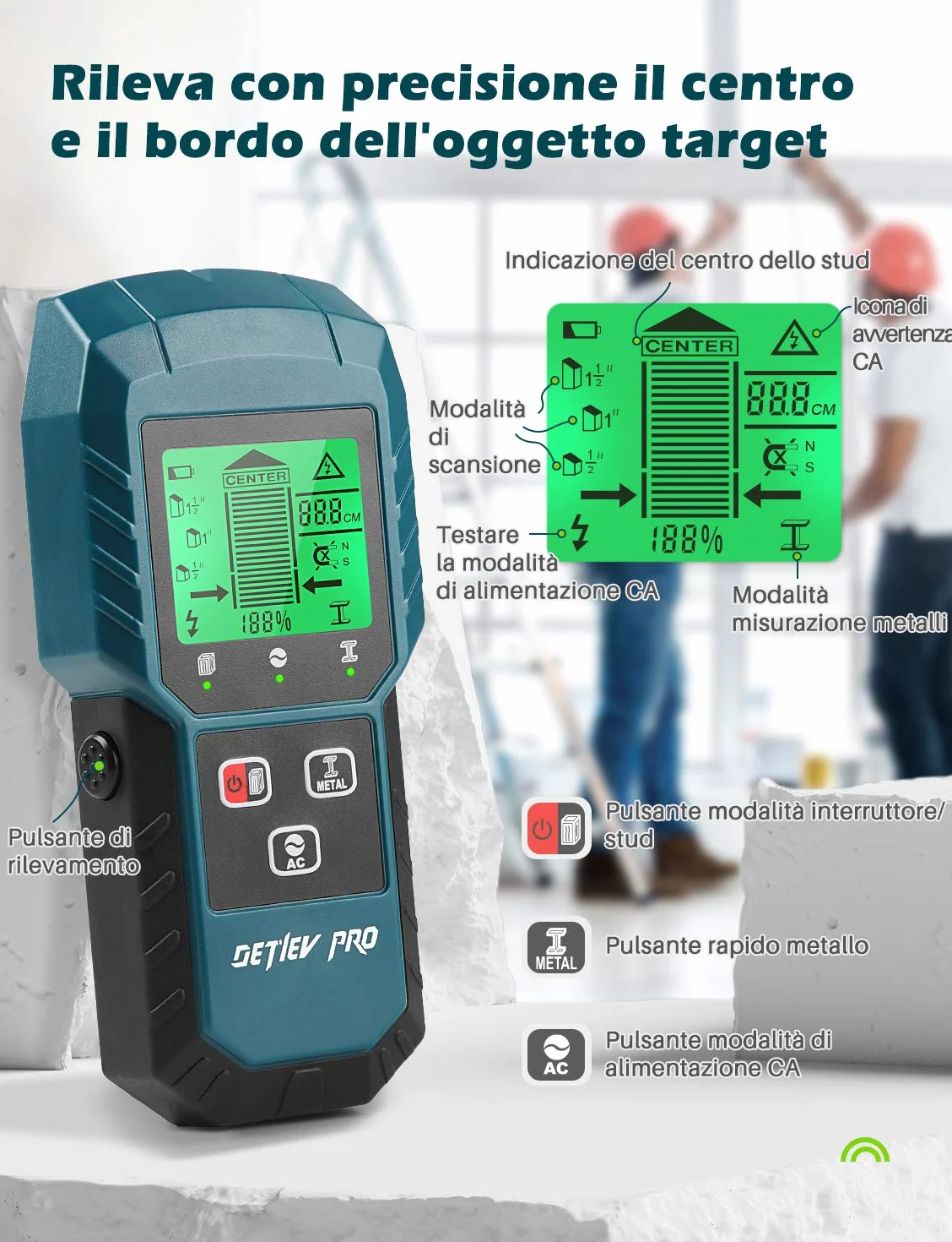 Elektryczny wykrywacz rur i kabli 5 w 1, detektor cyfrowy z ekranem LCD i alarmem dźwiękowym
