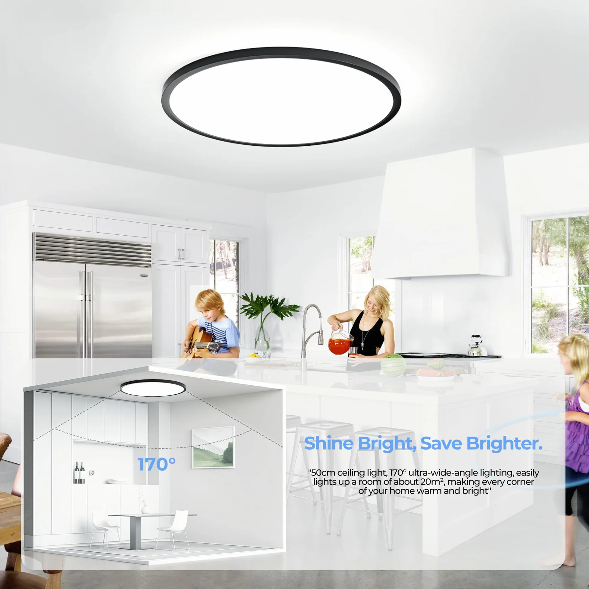 OTREN Sufit LED 52W, 4800LM Nowoczesna Okrągła Lampa Panel Ultra Cienki Biały Naturalny 4000K, IP44 Światło LED do Kuchni Balkon Sypialnia Jadalnia Salon Ø50CM