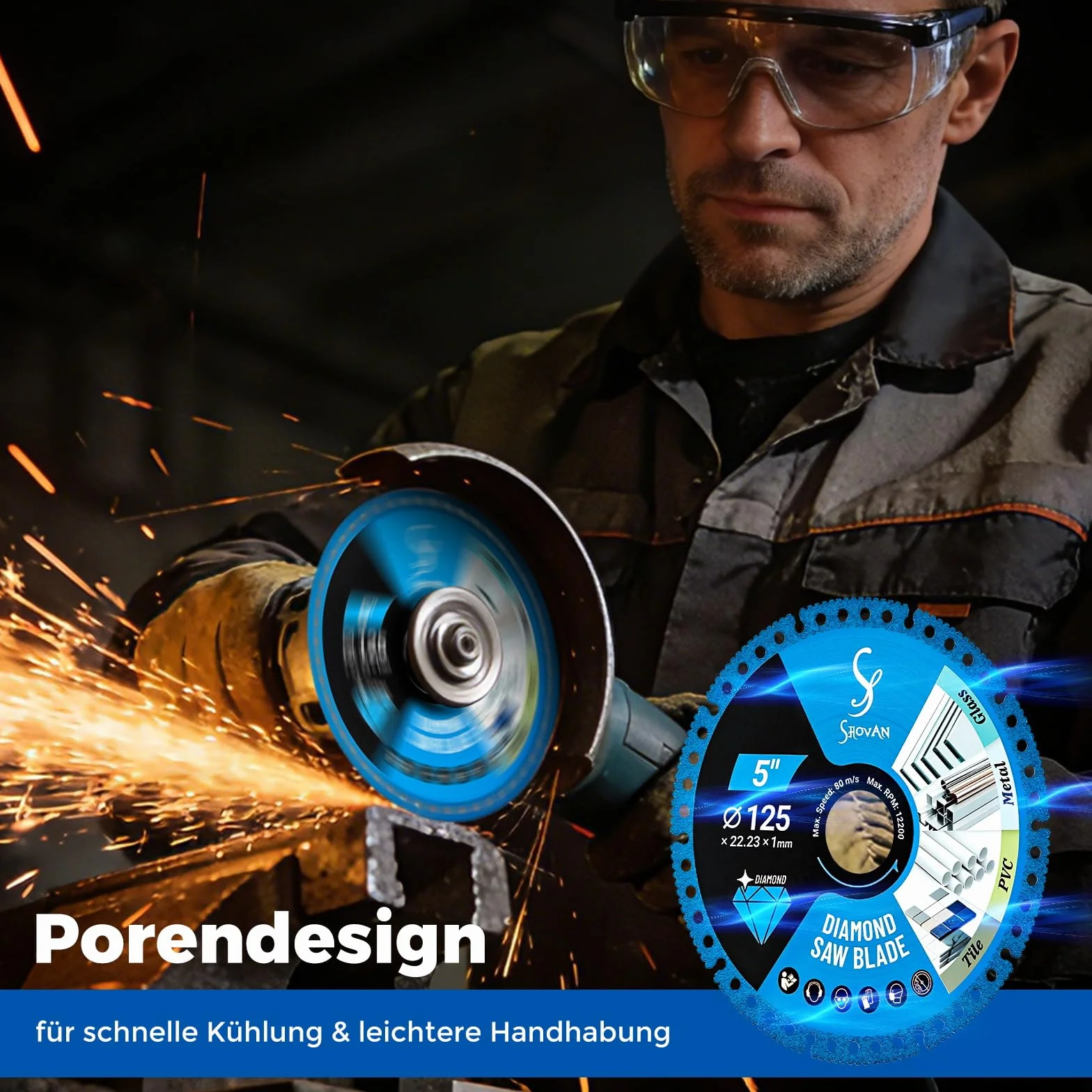 Diamentowa tarcza tnąca 3 sztuki, Ø 125 mm x 22,23 mm do szlifierek kątowych – uniwersalne ostrze diamentowe do płytek, PCW, metalu, szkła, profesjonalna tarcza tnąca do precyzyjnego cięcia
