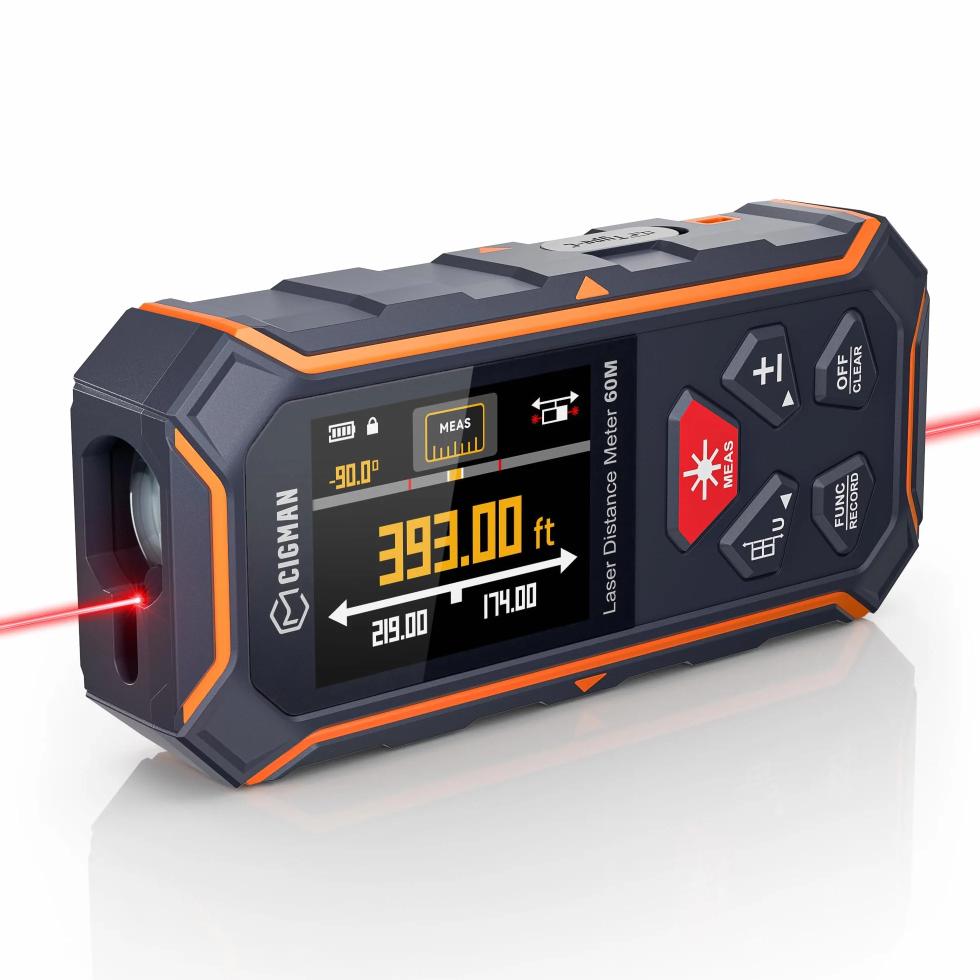 Cigman Laser Protection dwustronne, do maks. 120 m (do maks. 60 m w każdym kierunku), miernik odległości lasera, USB, akumulator, cyfrowa droga wodna, Bach z Resiblable 850 mAh