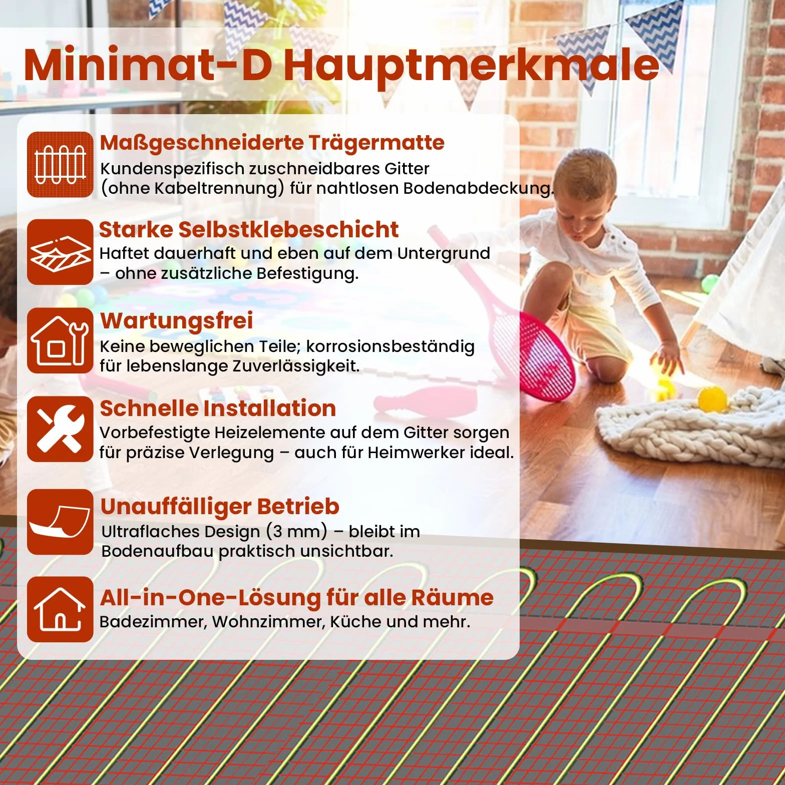 HEATIT Mata do ogrzewania podłogowego 1 m² 150 W/m² Samoprzylepna