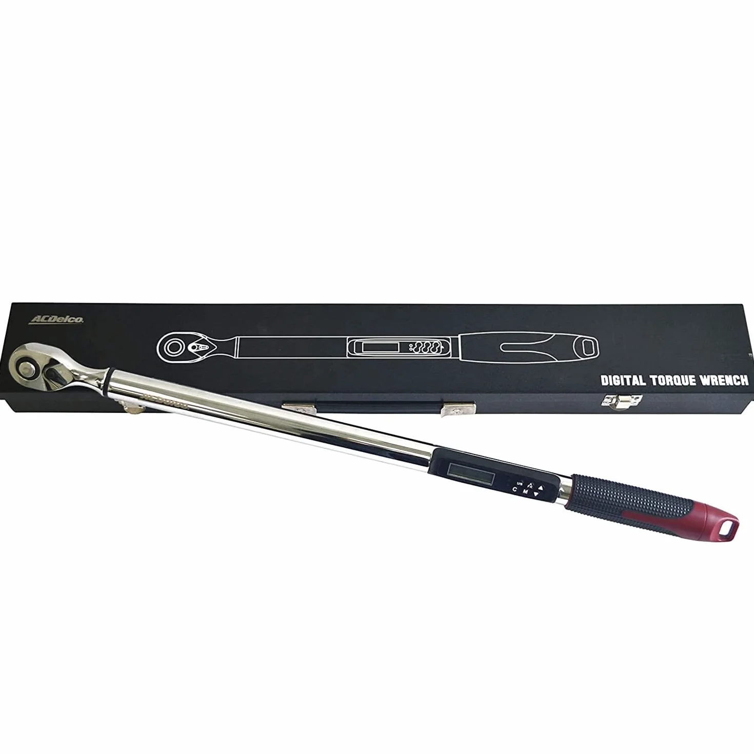 ACDelco Tools ARM303-4A Cyfrowy klucz dynamometryczny 1/2" (cal), wymiary 4,5-76 m. Zakres momentu obrotowego, długość 26-1/4", wyświetlacz LCD, dźwięk dźwiękowy, wibracje i migające światło LED,