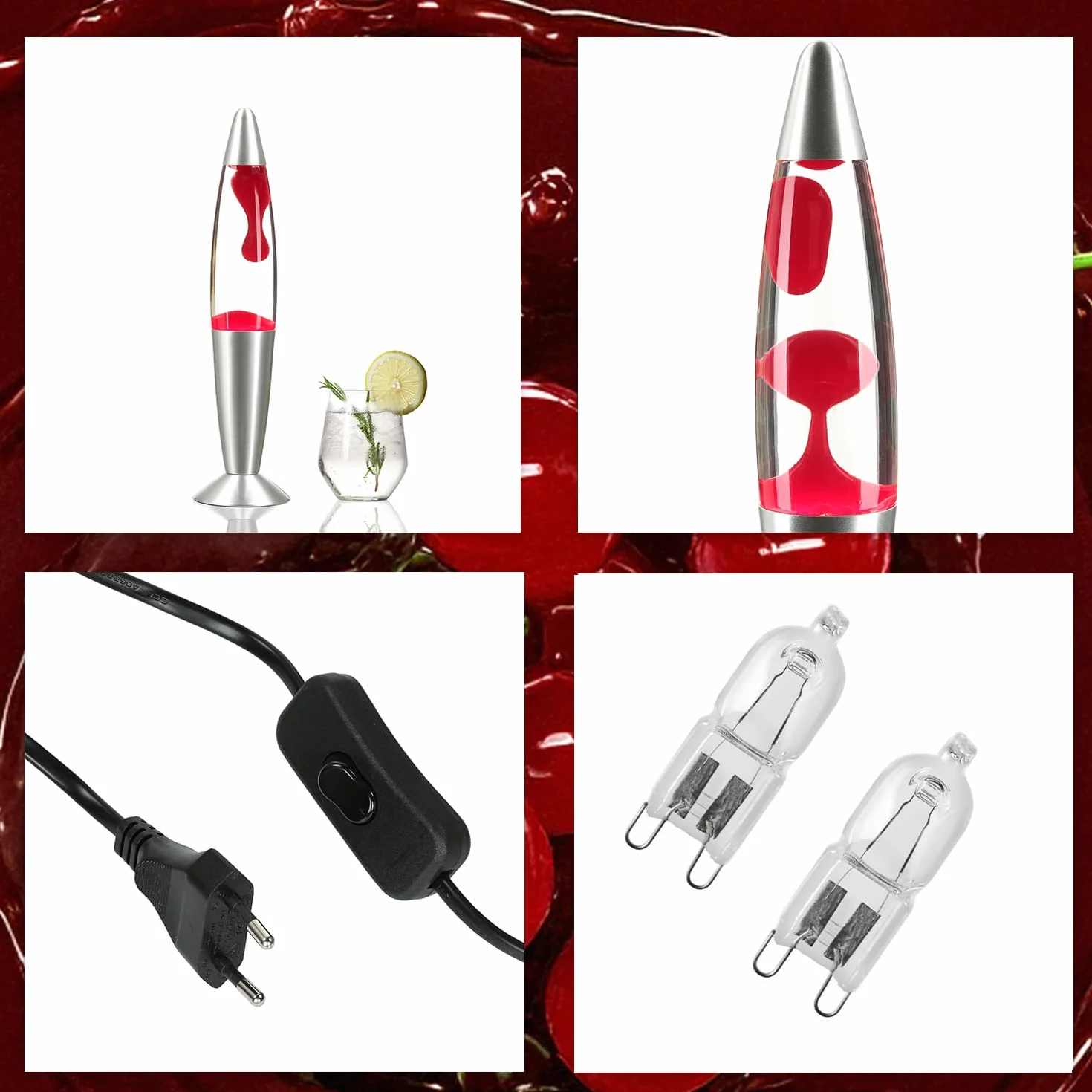 Mini lampa lawa czerwona, lampa retro, mała, mocna, uspokajająca, 36 cm, pomysł na prezent świąteczny, w tym żarówka, G9 25 W z przełącznikiem kablowym, lampa wulkaniczna