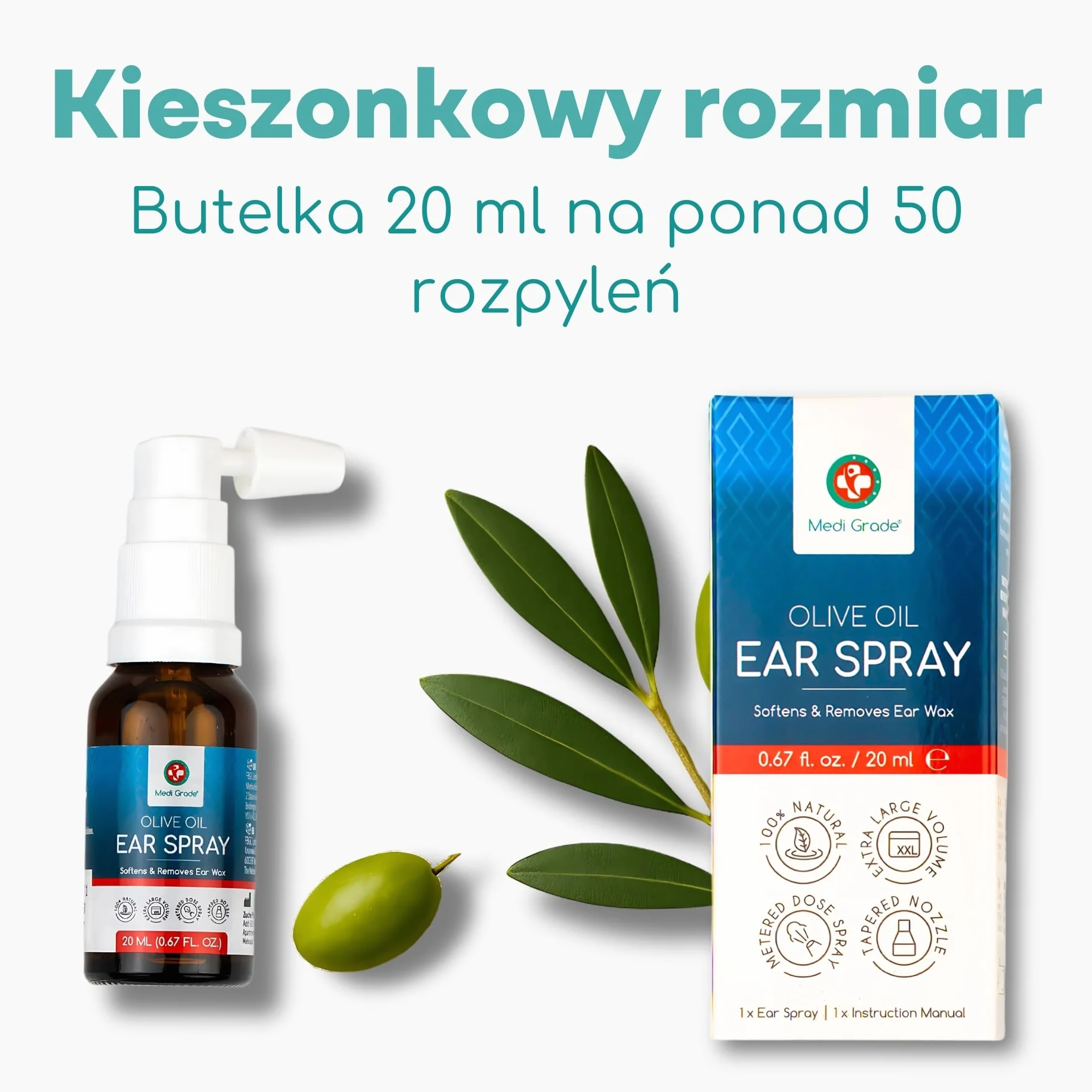 Medi Grade Olejek do Uszu w Sprayu 20ml Naturalny na Zatkane Uszy Usuwanie Woskowiny