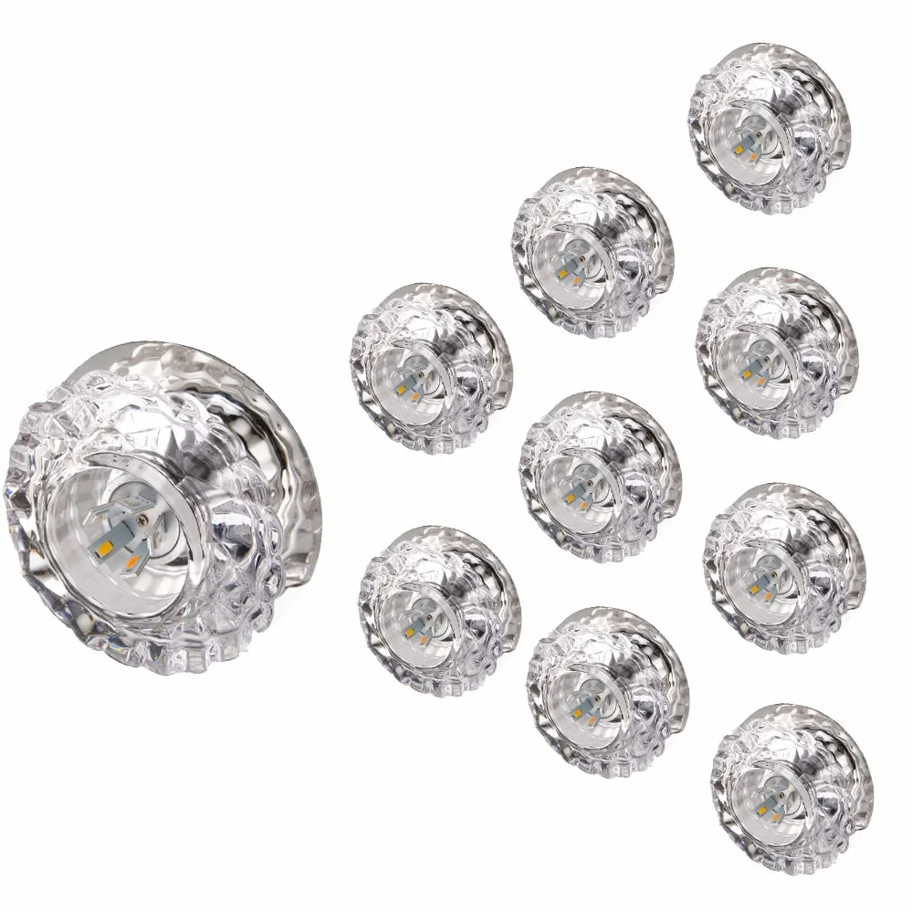 10 sztuk kryształowych lamp sufitowych z przegrodą, 3 W / 5 W okrągłe oświetlenie sufitowe do zabudowy do sypialni, korytarza, ciepłe światło 3 W.