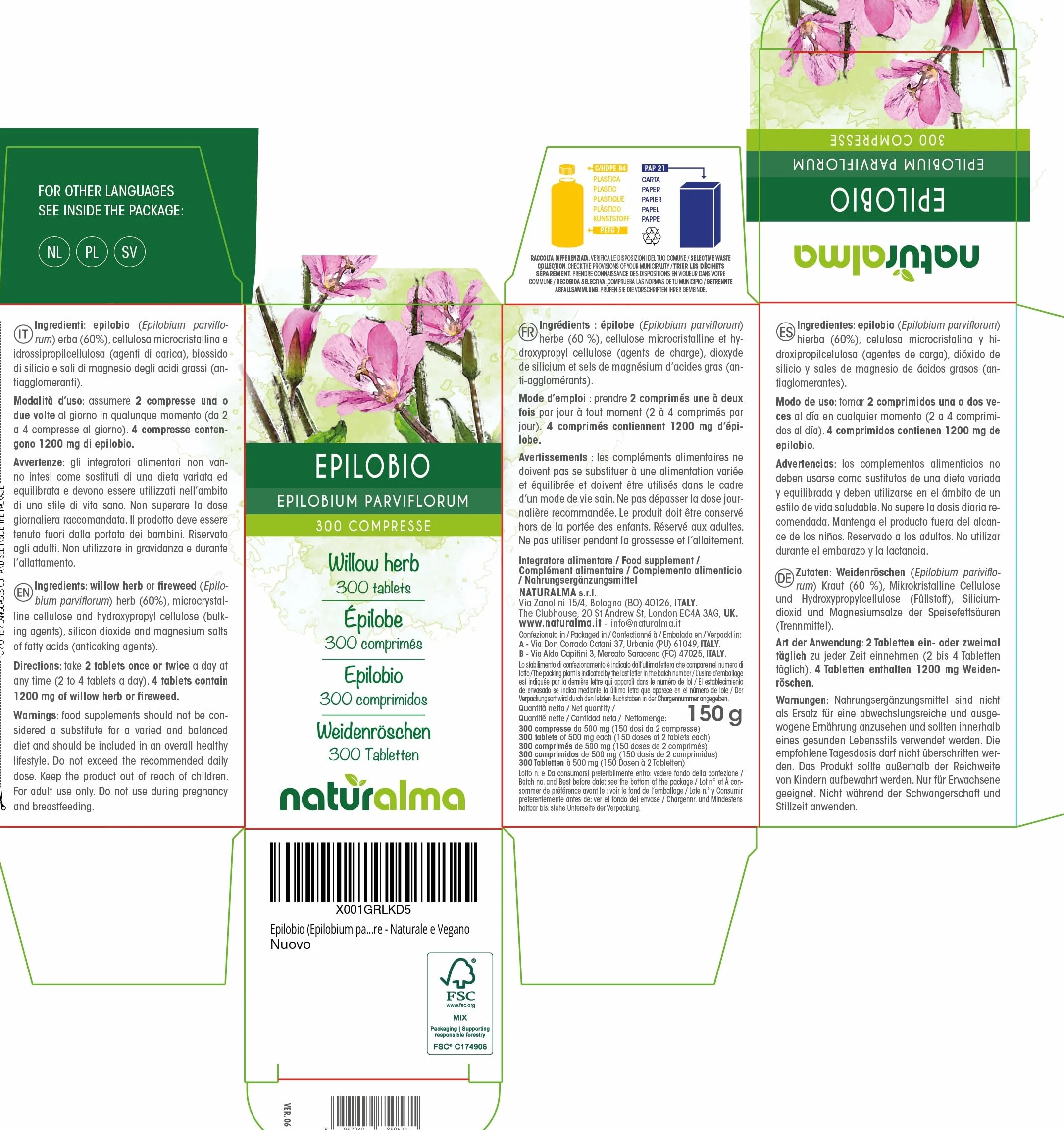 Naturalma Wierzbownica (Epilobium parviflorum) ziele 150 g 300 tabletek Suplement diety