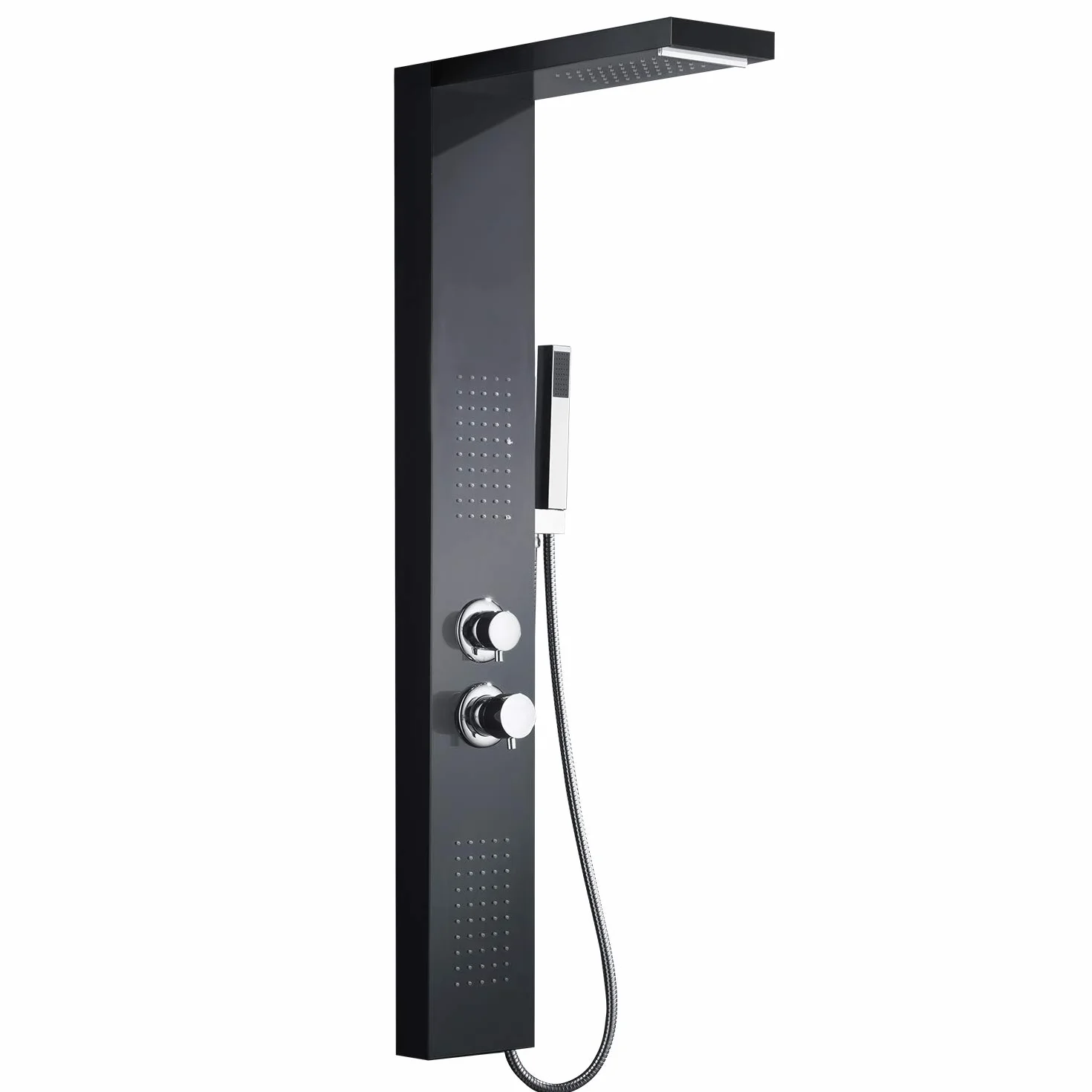 HENGMEI Panel prysznicowy system prysznicowy ze stali nierdzewnej szczotkowanej armatura prysznicowa zestaw prysznicowy z deszczownicą, prysznic z masażem, prysznic z wodospadem, słuchawka prysznicowa