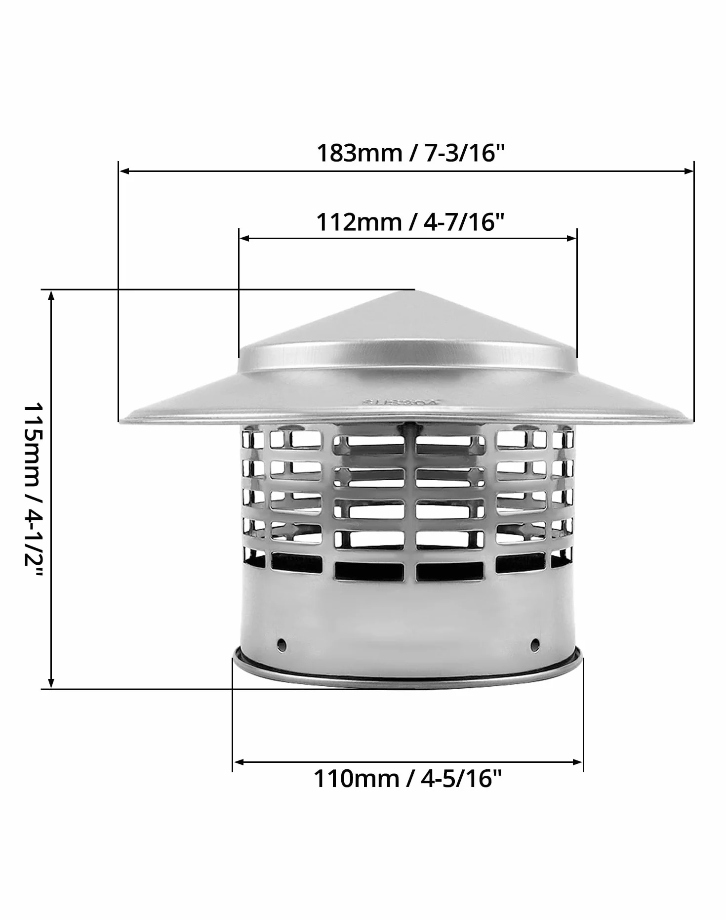 QWORK® 110 MM Daszek Przeciwdeszczowy na Dach 304 Stal Nierdzewna, Pokrywa Kominowa, Krata Wentylacyjna, Osłony Kominów