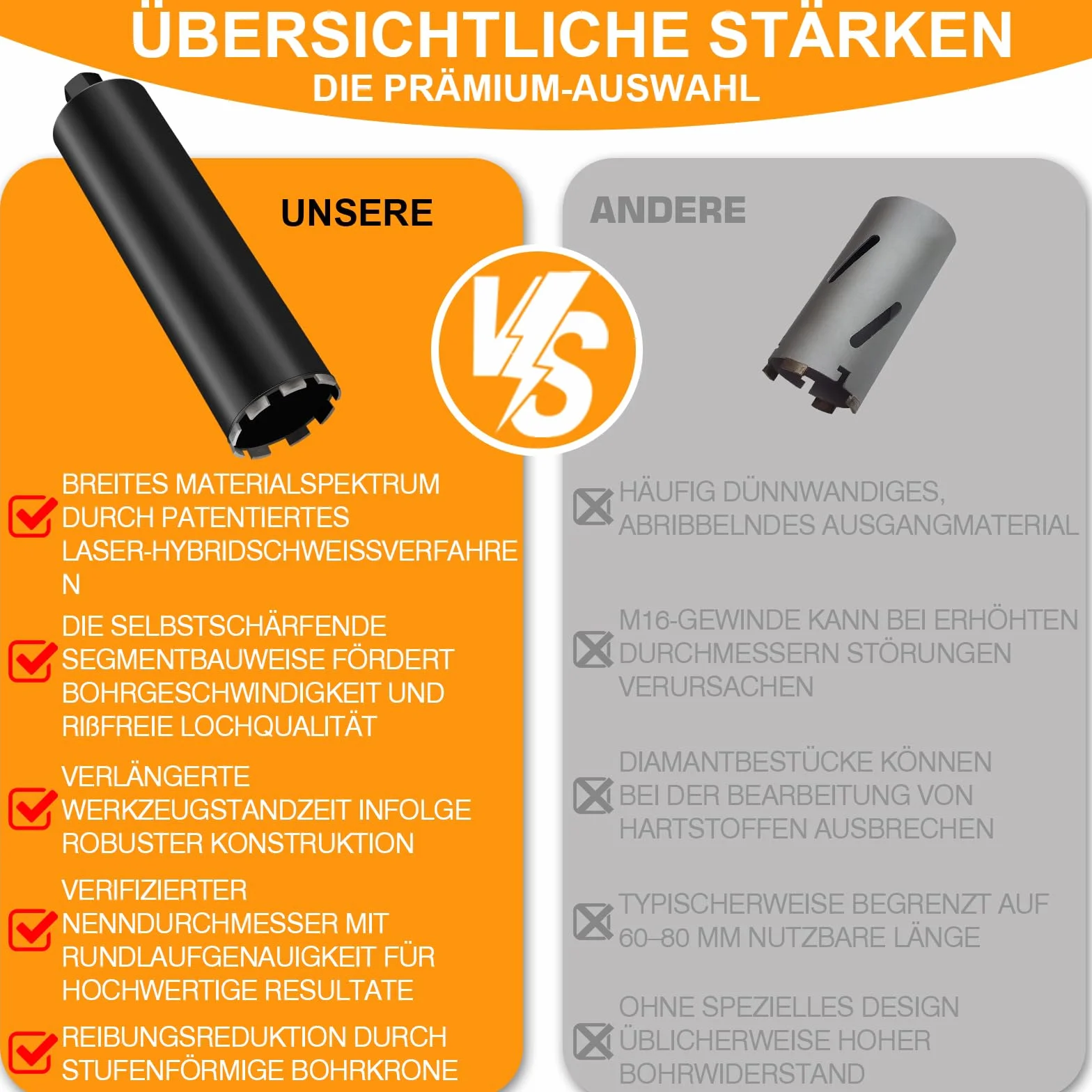 Diamentowa koronka wiertnicza Ø 132 mm z SDS Plus, 1 ¼" diamentowa koronka wiertnicza, L 460 mm, pogłębiacz puszek koronka wiertnicza wiertło rdzeniowe wiertło do wiercenia na mokro/sucho, otwornica