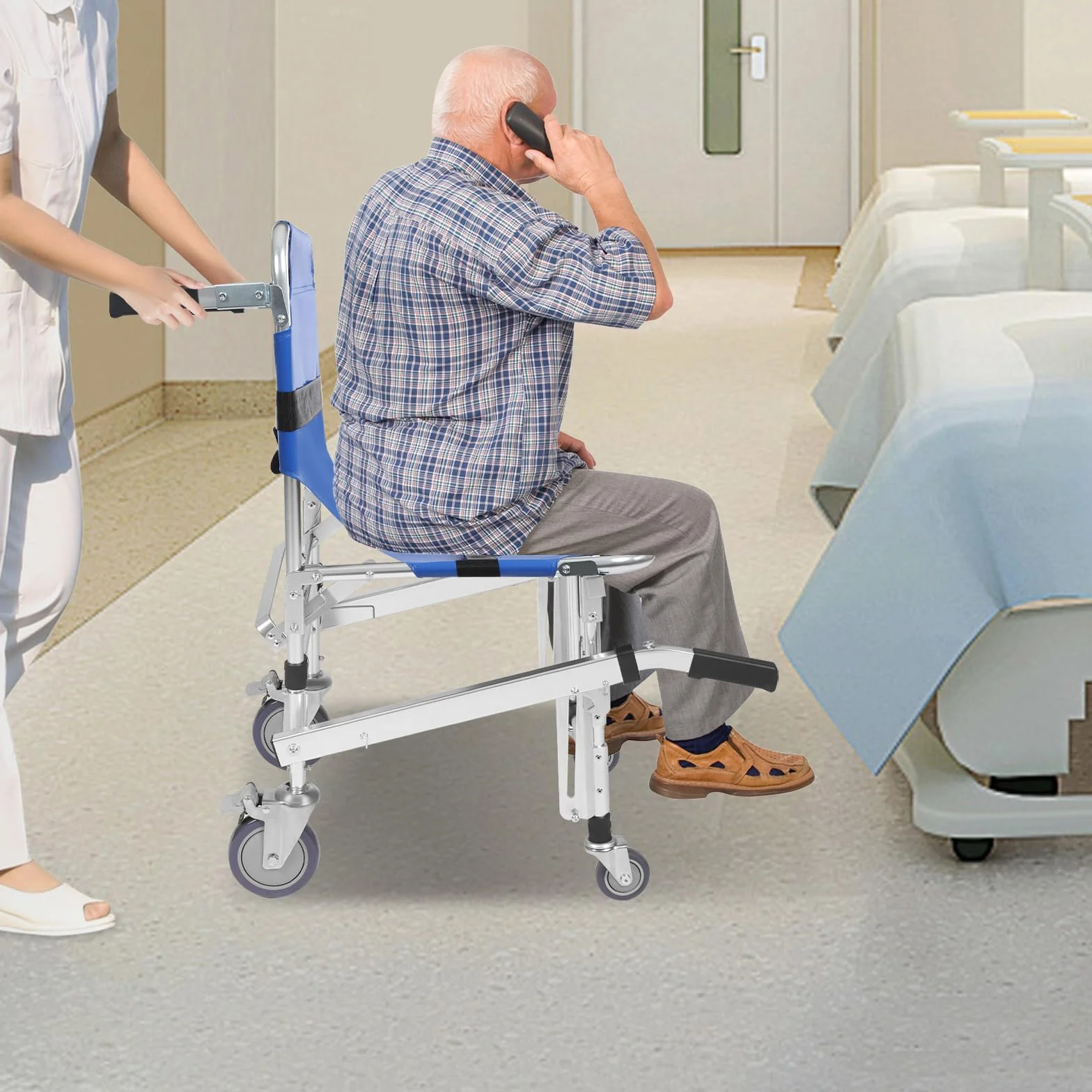 Krzesło schodowe składane aluminiowe dla seniorów z pasami bezpieczeństwa 160 kg