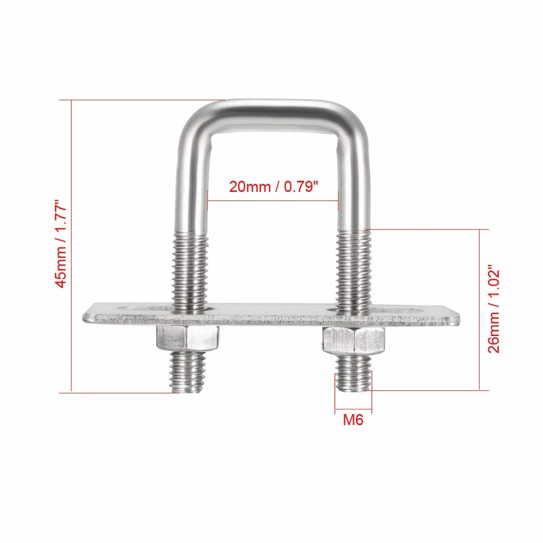 sourcing map 2 sztuki M6 czworokątne śruby w kształcie litery U, kwadratowe bolce pałąkowe 20 x 45 mm z ramką na nakrętki i elementami mocującymi, stal węglowa