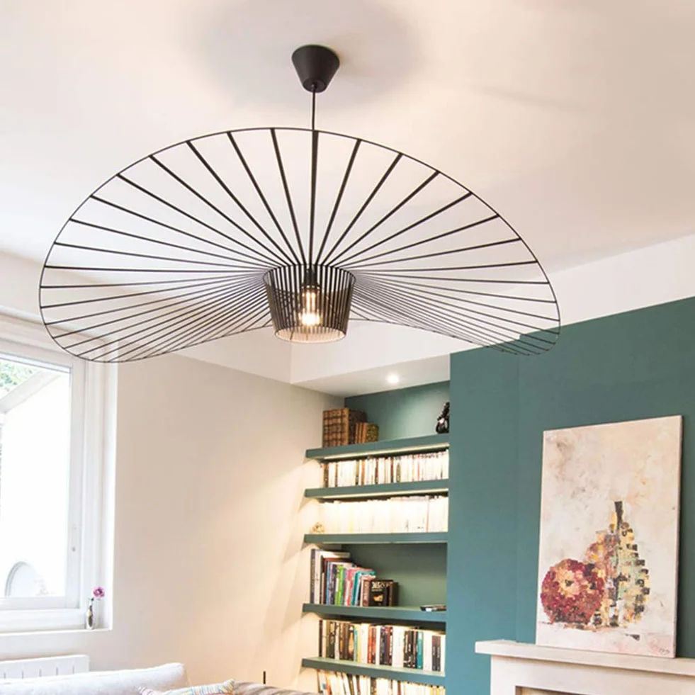 YUNDING Lampa Vintage, lampa wisząca do salonu, LED Vertigo, regulacja wysokości światła, włókno szklane/poliuretanowe, oświetlenie E27, żyrandol do restauracji, Klosz, (Czarny, 80 cm)