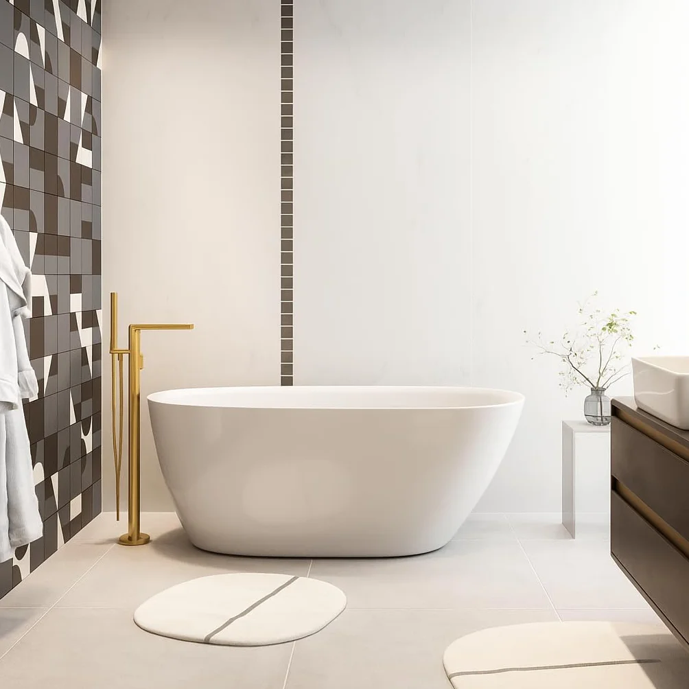 Wolnostojąca bateria wannowa ECOLAM, Clever szczotkowane złoto, nowoczesny design