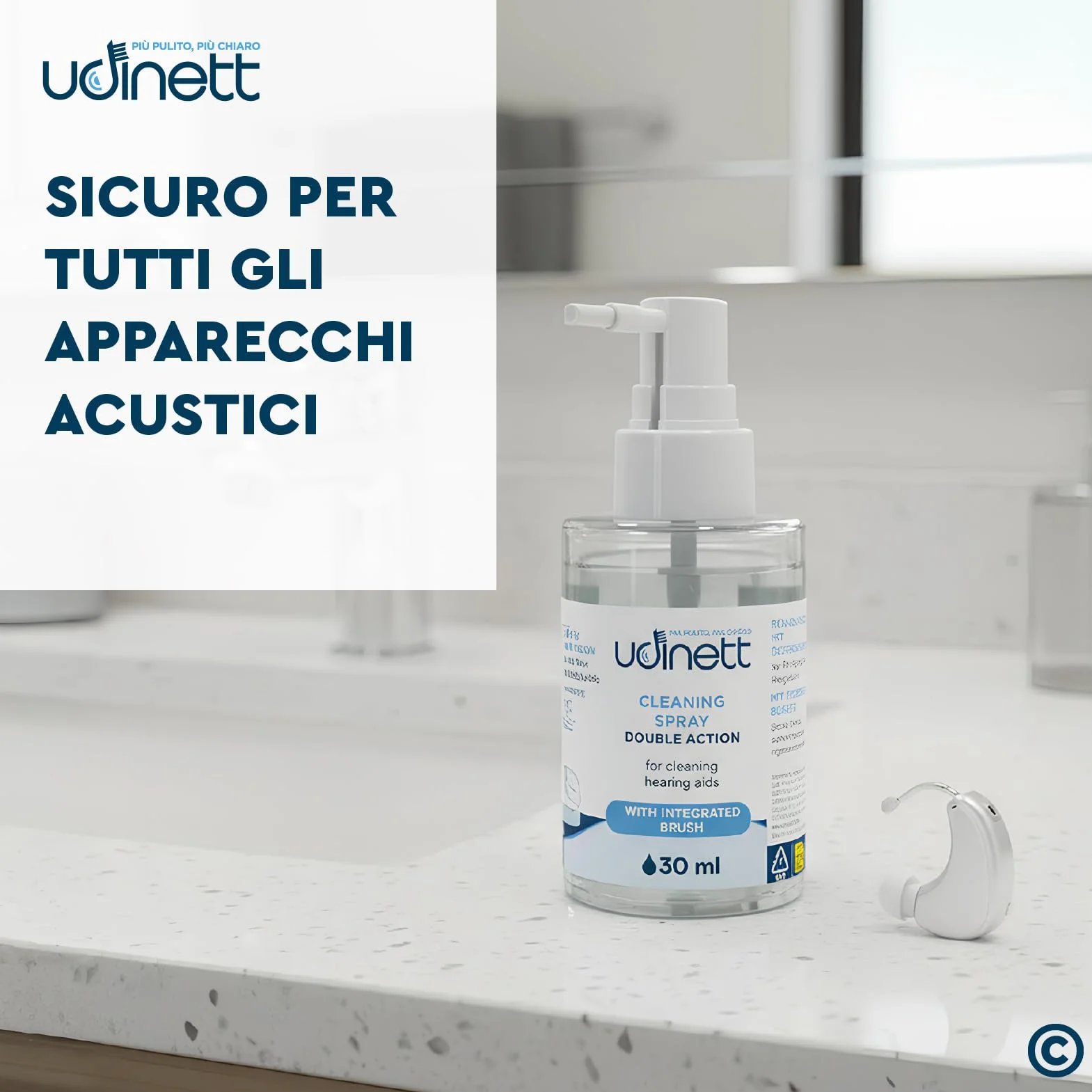 Udinett Spray do Czyszczenia Aparatów Słuchowych 30ml ze Szczoteczką Bezalkoholowy