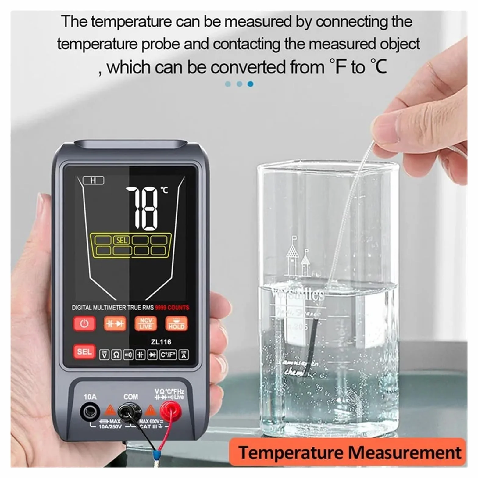 Multimetr Cyfrowy USB Ładowanie Duży Ekran 9999 AC DC Napięcie Prądu T-RMS Automatyczny Zakres Pojemność Temperatura Ohm Tester Szybko Dokładnie Łatwy Odczyt