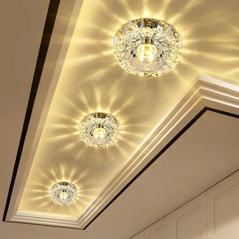 10 sztuk kryształowych lamp sufitowych z przegrodą, 3 W / 5 W okrągłe oświetlenie sufitowe do zabudowy do sypialni, korytarza, ciepłe światło 3 W.