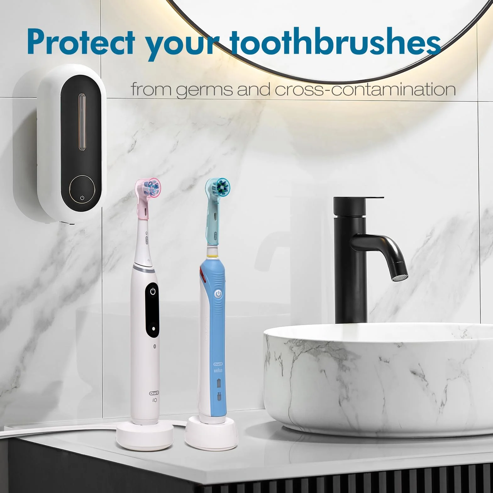 Elektryczna osłona główki szczoteczki do zębów Oral-B & iO, wielokolorowa, 8 szt. w opakowaniu, etui podróżne na szczoteczki do