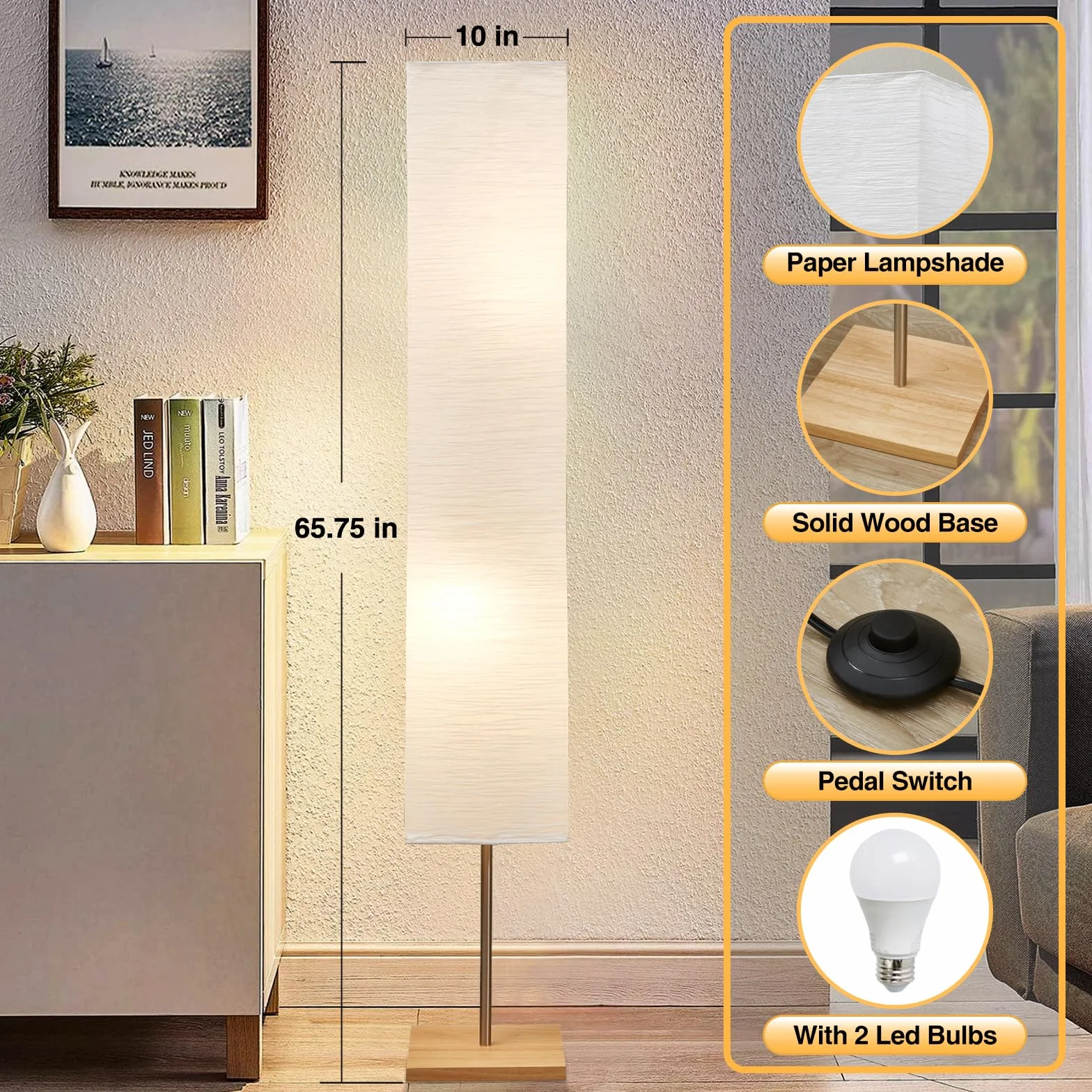 GyroVu Lampa podłogowa 65" do salonu, 3-stopniowa lampa podłogowa LED z regulacją jasności, lampa podłogowa narożna, nowoczesna lampa podłogowa do sypialni, biura i salonu (żarówki w zestawie)