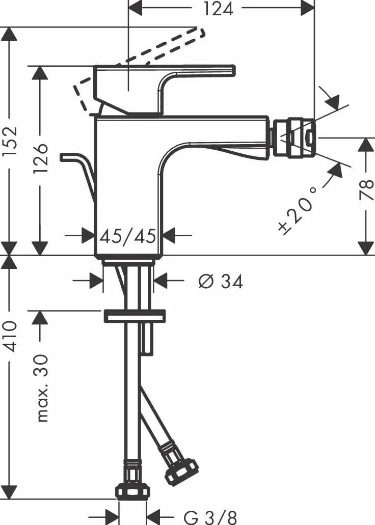 Hansgrohe Vernis Shape Jednouchwytowa bateria bidetowa z kompletem odpływowym, chrom, 71211000