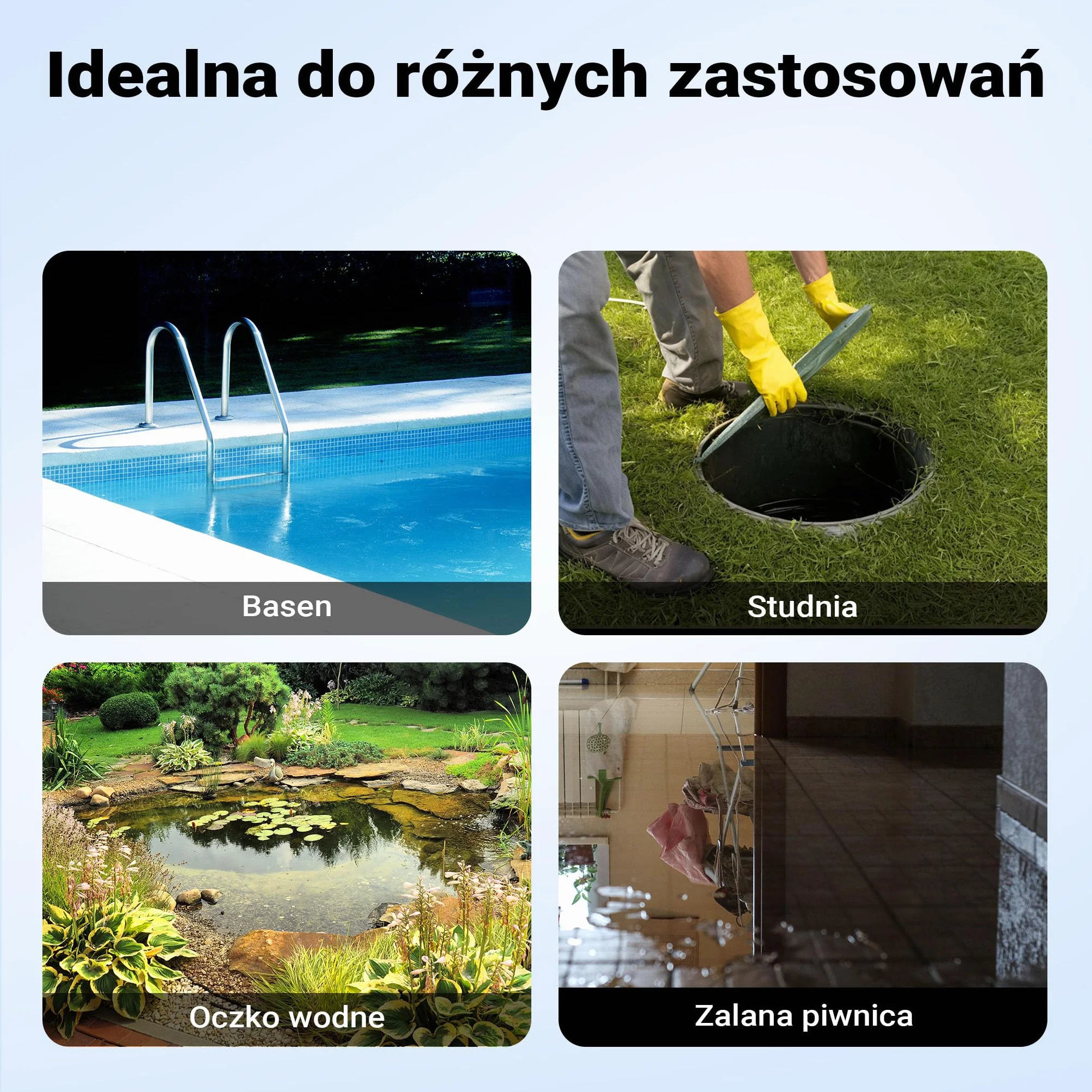 Wiltec Pompa zanurzeniowa 3-w-1 do wody czystej i brudnej, ze stali nierdzewnej i PPO, 1100 W z przepływem 18000 l/h, z dwoma podstawkami na różne wymagania