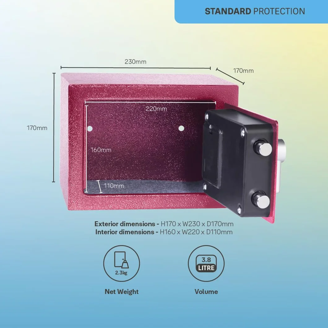Yale Sejf Podstawowy Meblowy Mini - Sejf Domowy - Różowy - YSV/170/DB2/P