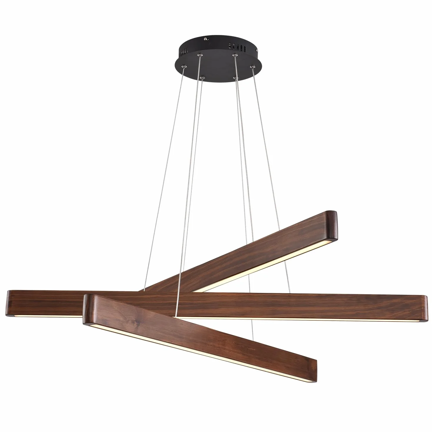 YISDESIGN 3-świetlna liniowa lampa wisząca do jadalni nowoczesne żyrandole LED do salonu ściemniana drewniana lampa sufitowa wisząca 45 W do salonu jadalni kuchni wyspy kolor orzecha włoskiego