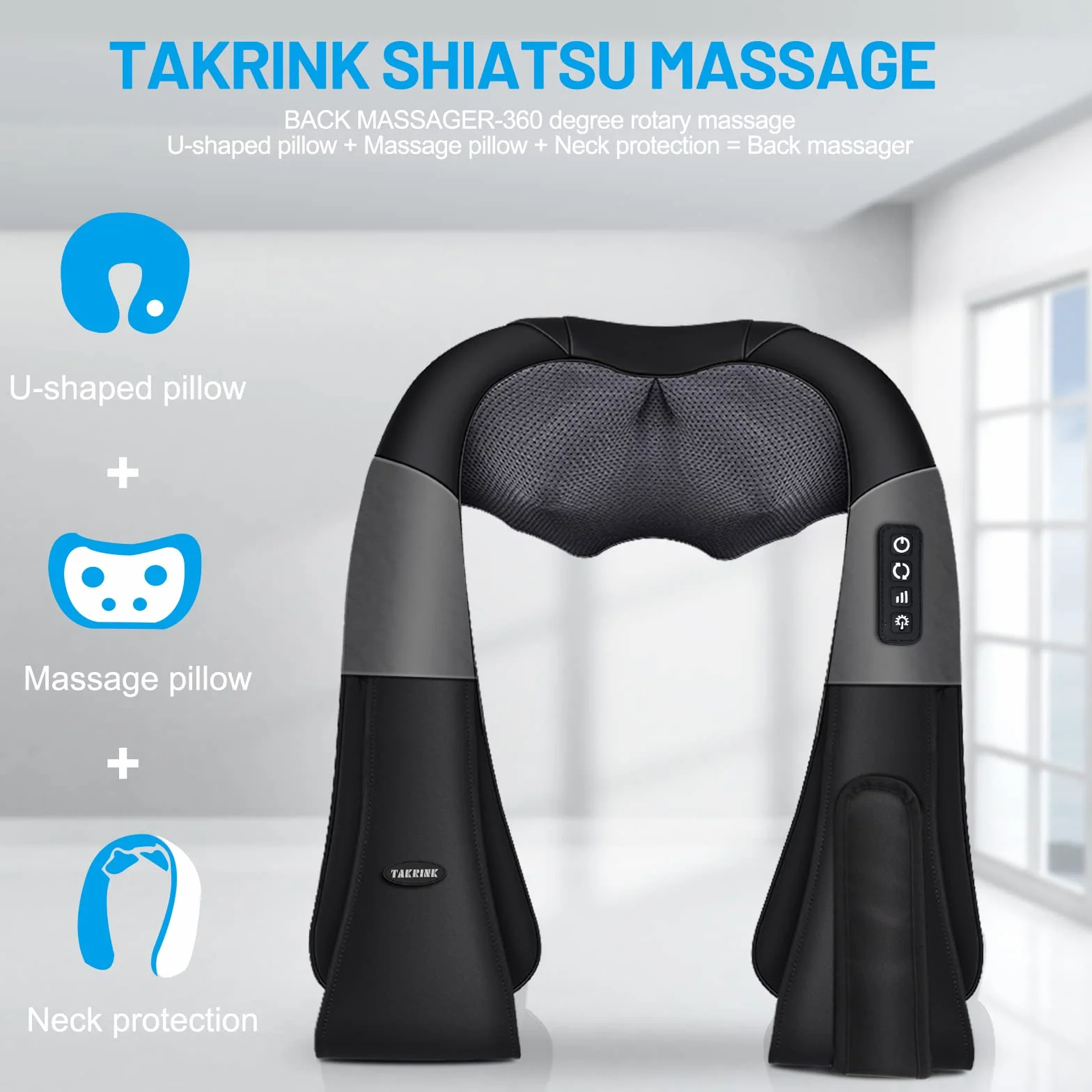 TAKRINK Shiatsu masażer karku 16 piłek regulowane 3 prędkości masażer pleców 1.8m