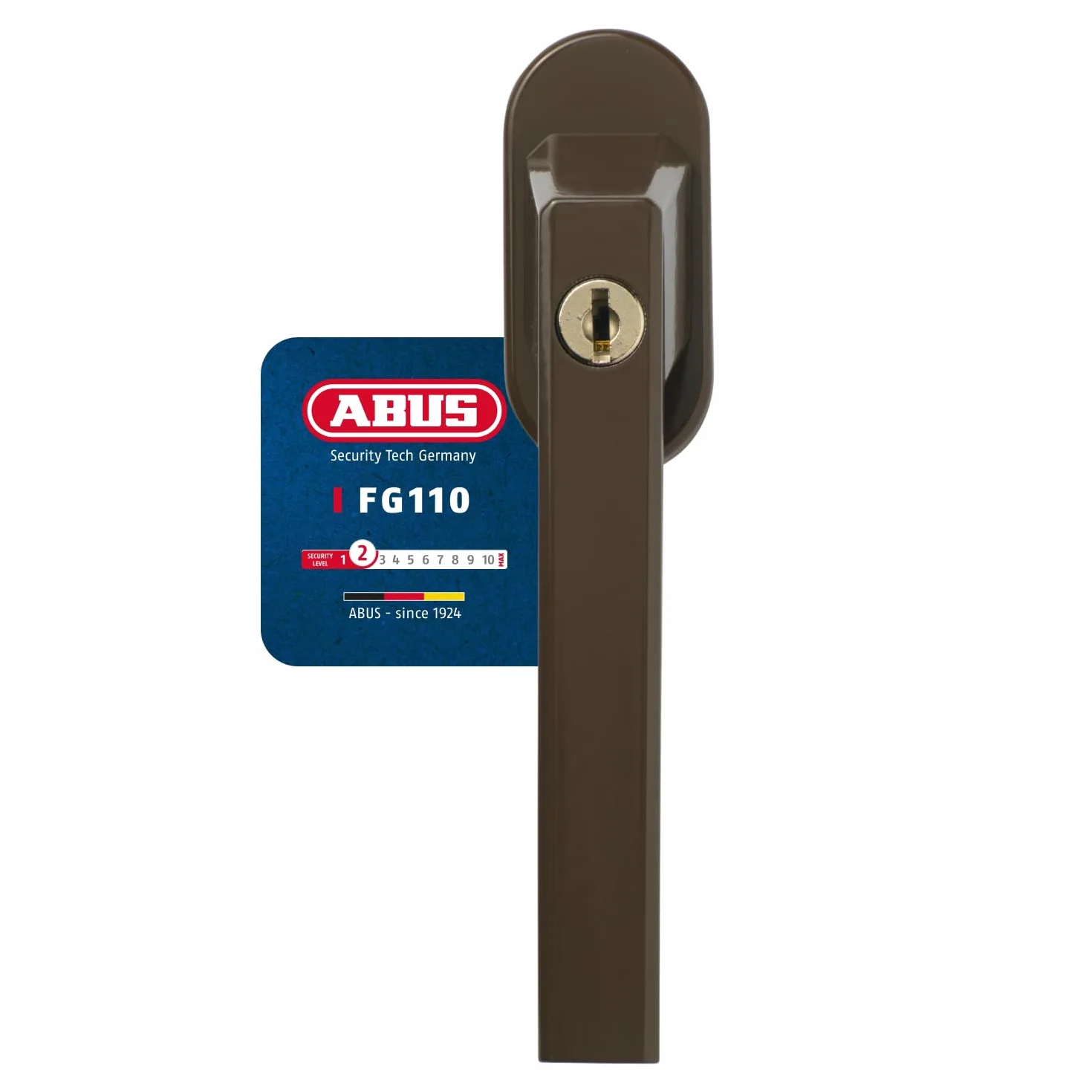 ABUS Zamykana klamka okienna FG110 - gałka okienna z cylindrem ciśnieniowym, równocześnie zamykająca - poziom bezpieczeństwa ABS 2-59222 - brązowy