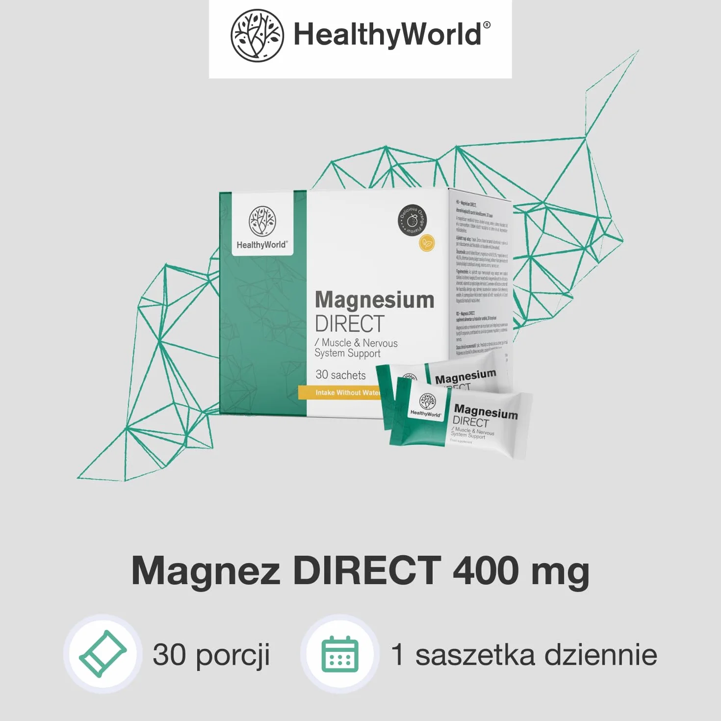 Magnez DIRECT 400 mg cytrynian tlenek 30 saszetek pomarańczowy - wsparcie mięśni i układu nerwowego