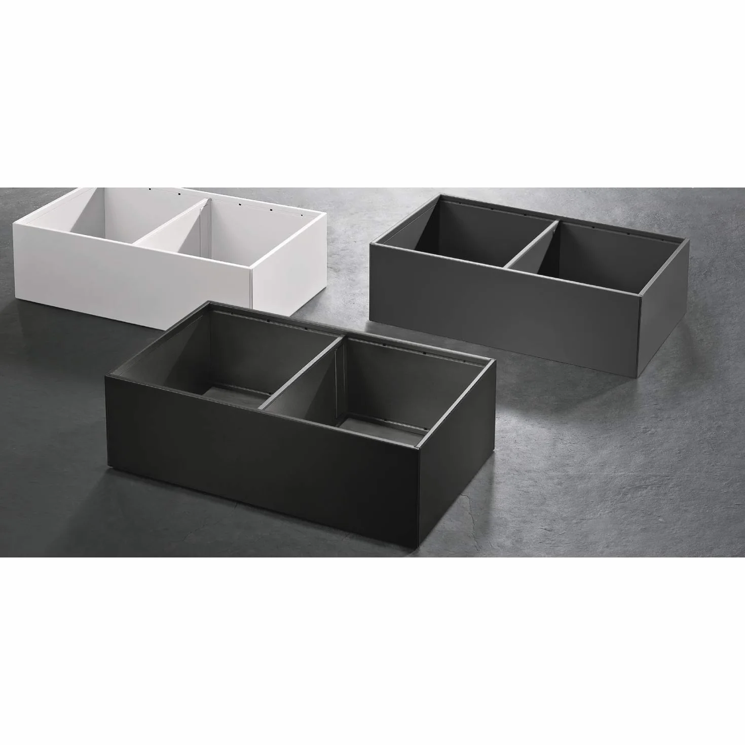 Blum AMBIA-LINE wkłady do szuflad kuchennych, rama przednia, szerokość 218 mm, długość 371 mm, wysokość 110 mm, z magnesem, szary Orion matowy, stal, 1 rama i 1 poprzeczka, organizer kuchenny
