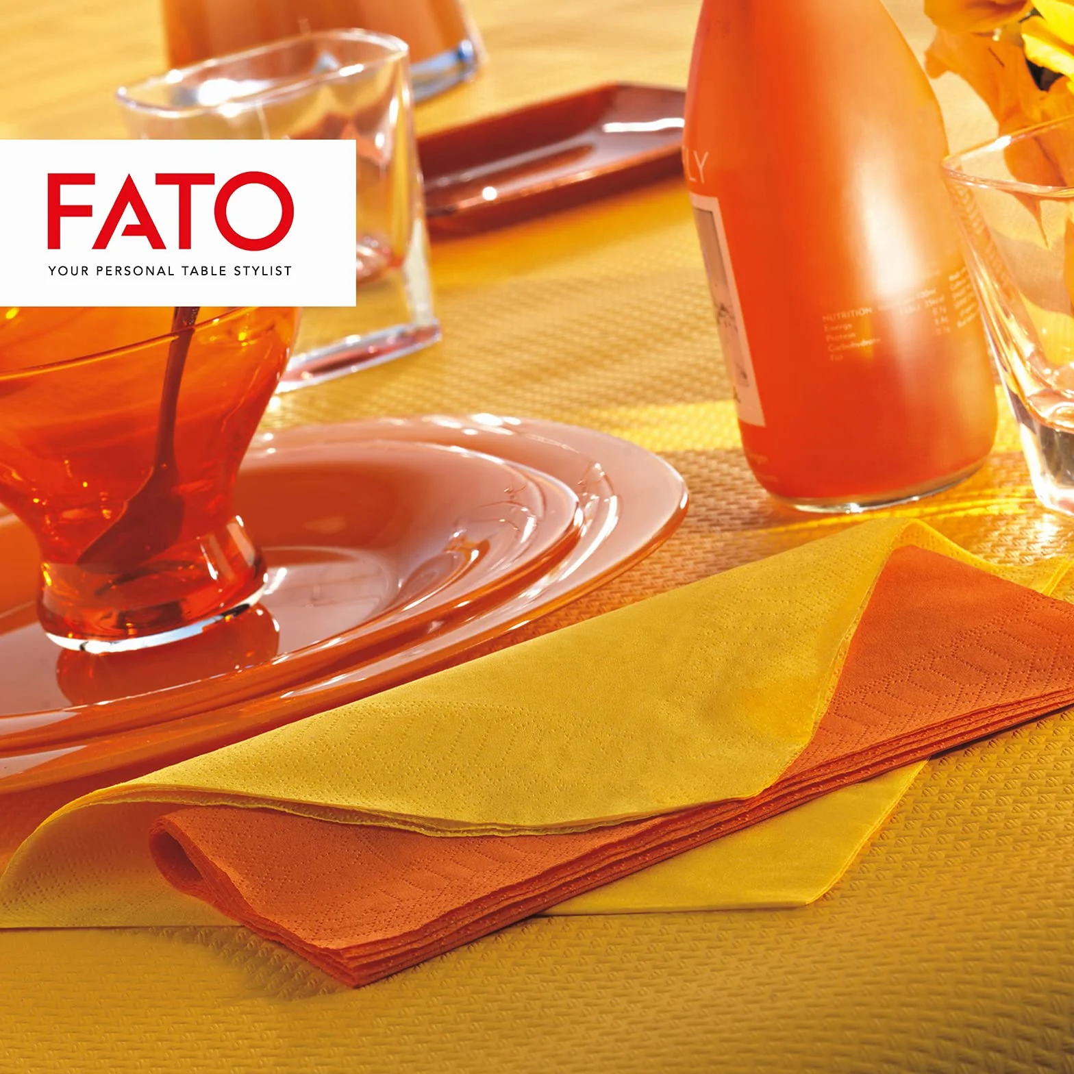 Fato, Jednorazowe serwetki papierowe, idealne na nieformalne lunche i bufety, opakowanie 50 serwetek, rozmiar 33x33, złożone na 4, 2 warstwy, żółty, 100% czysty papier celulozowy