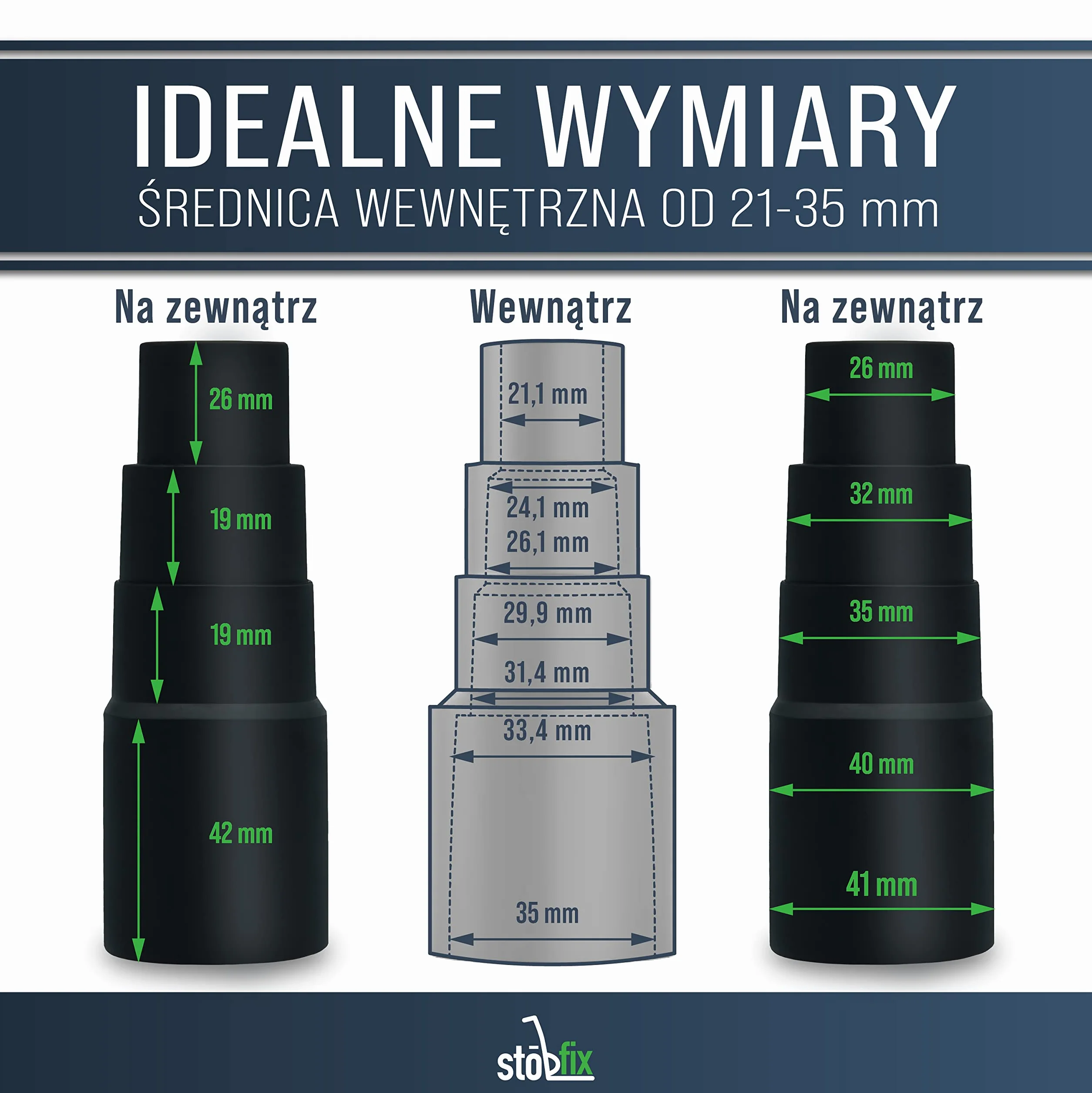 STÖBFIX Adapter Do Węża I Odkurzacza - Zestaw 1 Sztuki, Złączka Redukcyjna Do Uniwersalnego Zastosowania (Bosch, Makita, Kärcher), Zapewnia Czystą Pracy