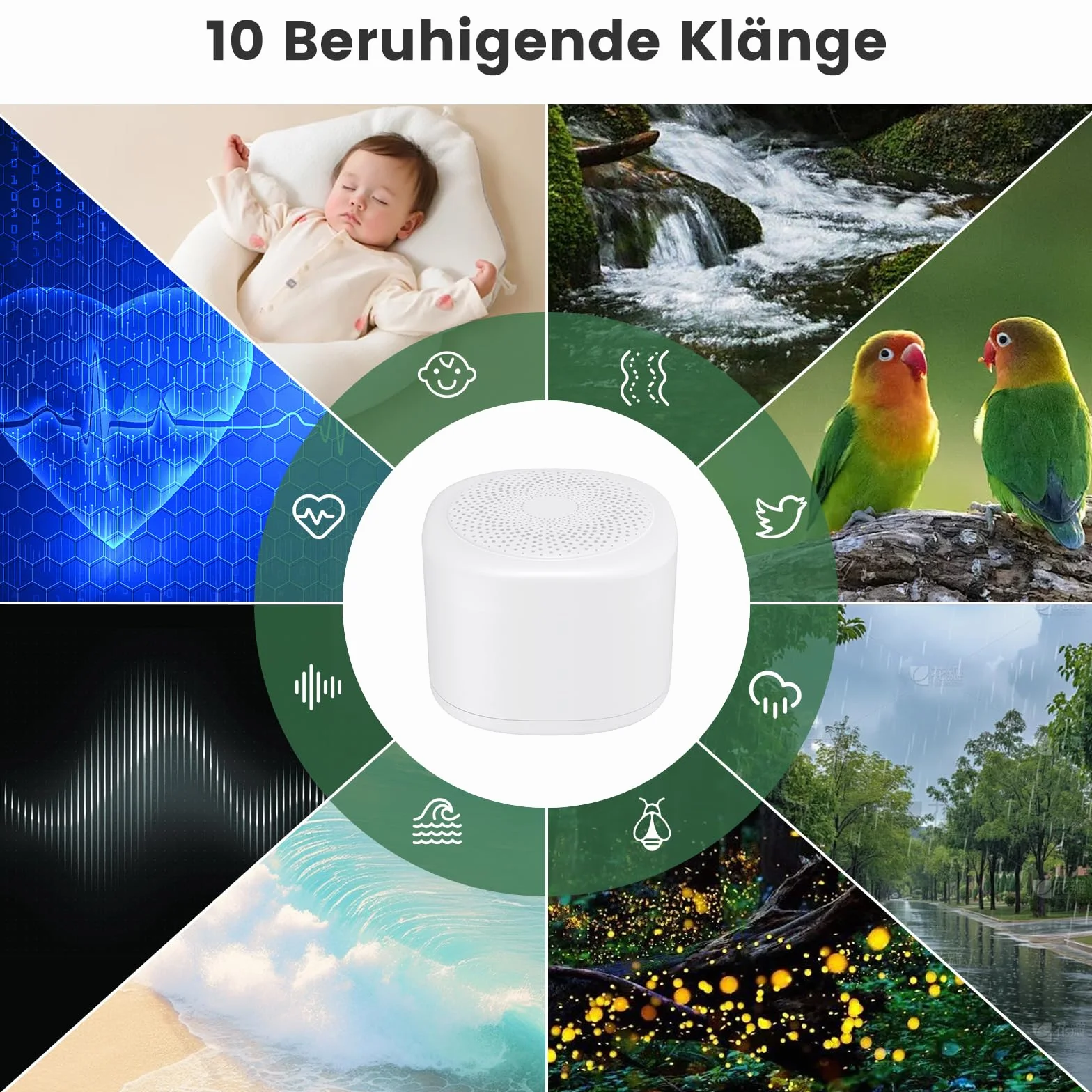 FIVAVA White Noise Machine Baby przenośna mini maszyna dźwiękowa z lampką nocną timerem biała