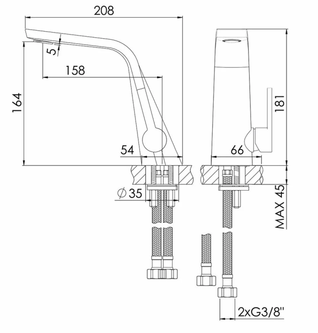 Steinberg Seria 260 bateria umywalkowa, bez zestawu odpływowego, wysięg 158 mm, 26010101; kolor: chrom