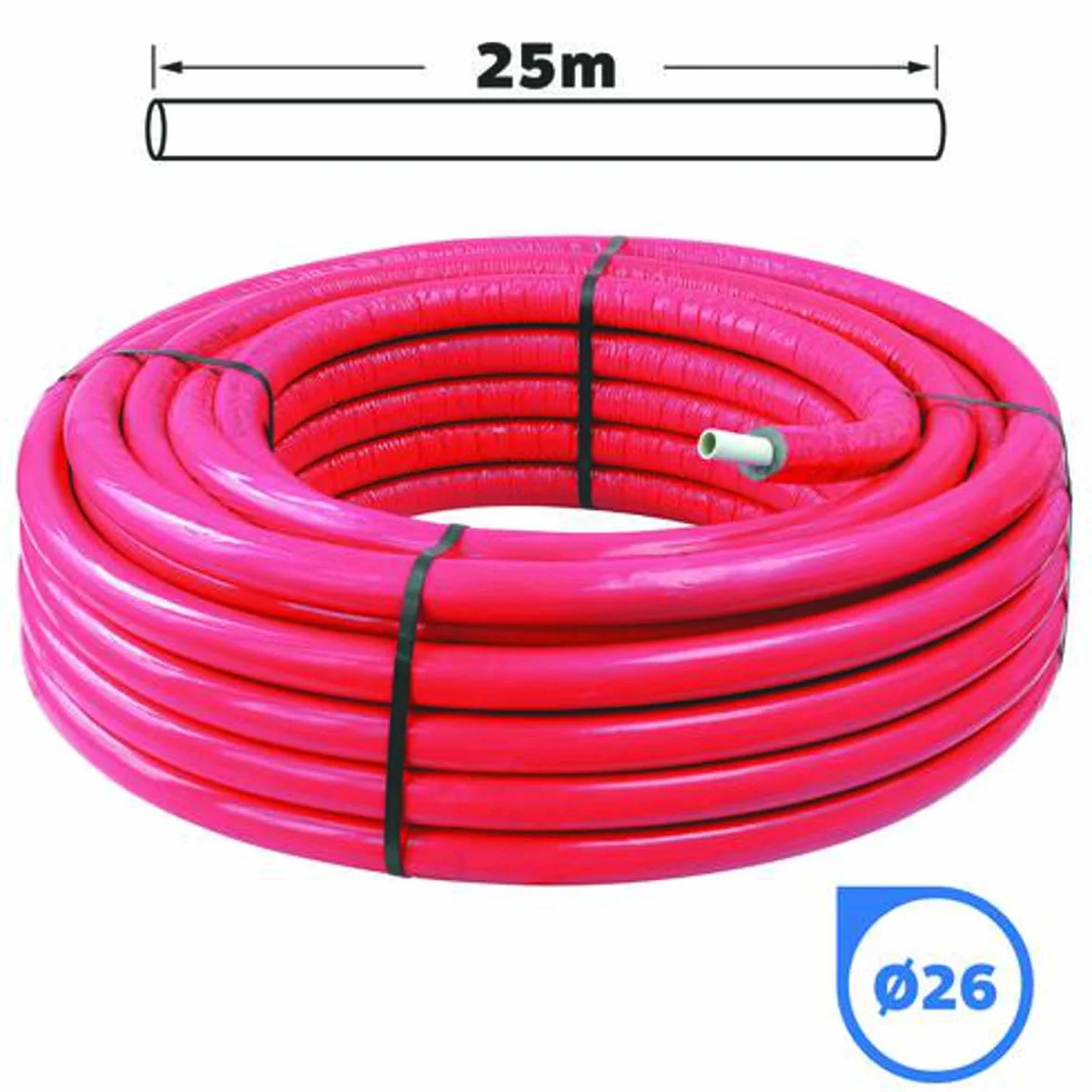 SOMATHERM FOR YOU - Rolka 25m Rury Multistrato Izolowanej Ø26 - Do Sieci Wody Pitnej i Ogrzewania - Czerwona - Tmin 5°C/Tmax 95°C - Maks. Ciśnienie 10 Bar - Bariera Antytlenowa
