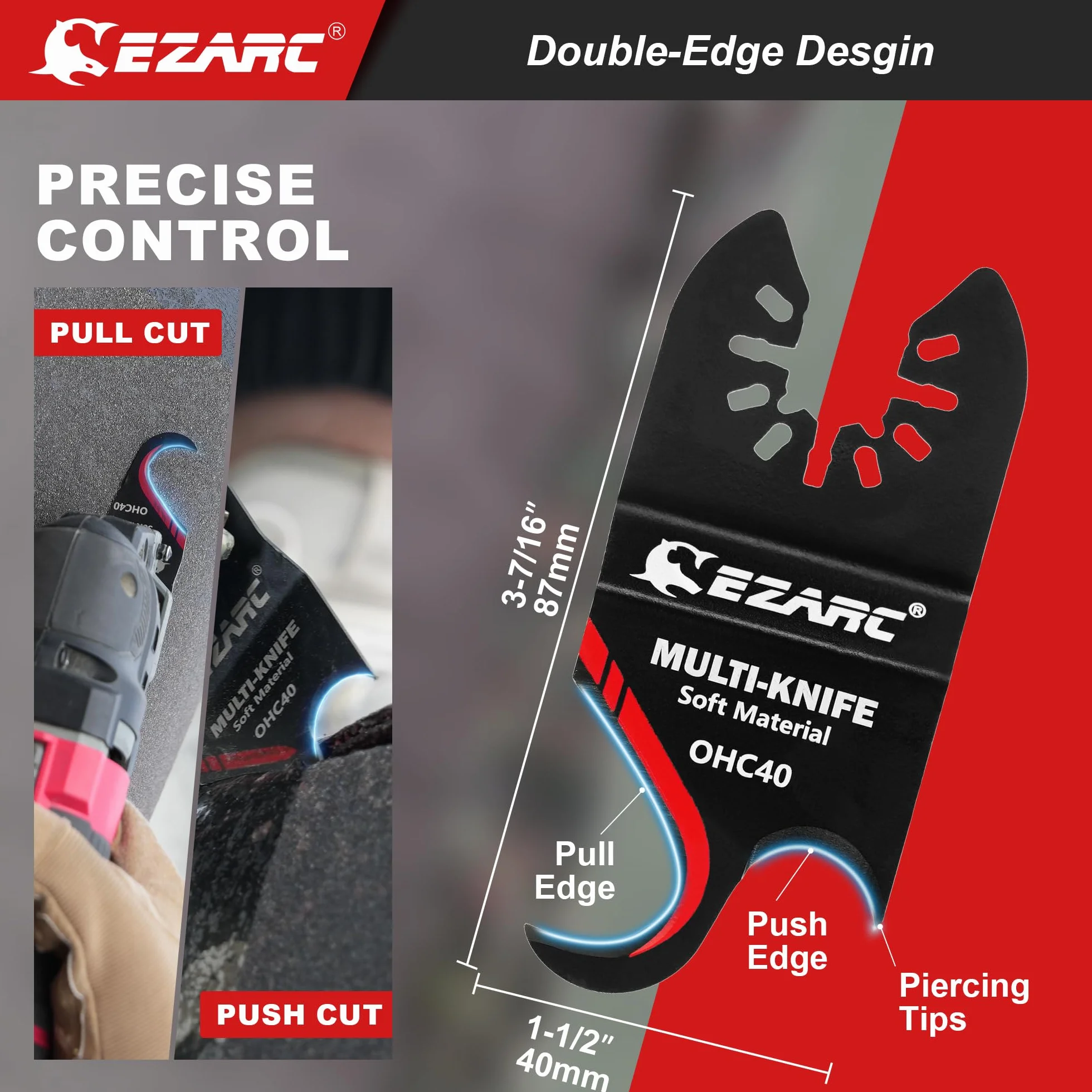 EZARC Multitool ostrza do narzędzi wielofunkcyjnych Multi-Messer ostrza haczykowate 3 szt. do cięcia miękkich materiałów, gontów dachowych, dywanów PVC i tektury