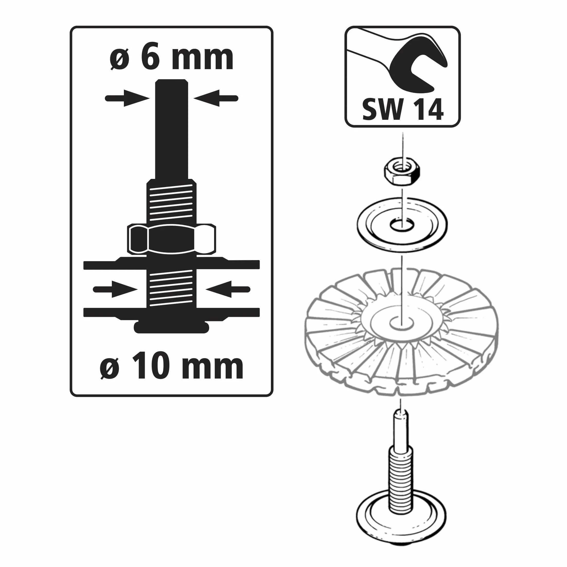 wolfcraft Trzpień zaciskowy do otworu, 10 mm, 2116000, do optymalnego ruchu obrotowego tarcz szlifierskich i polerskich bez trzonka