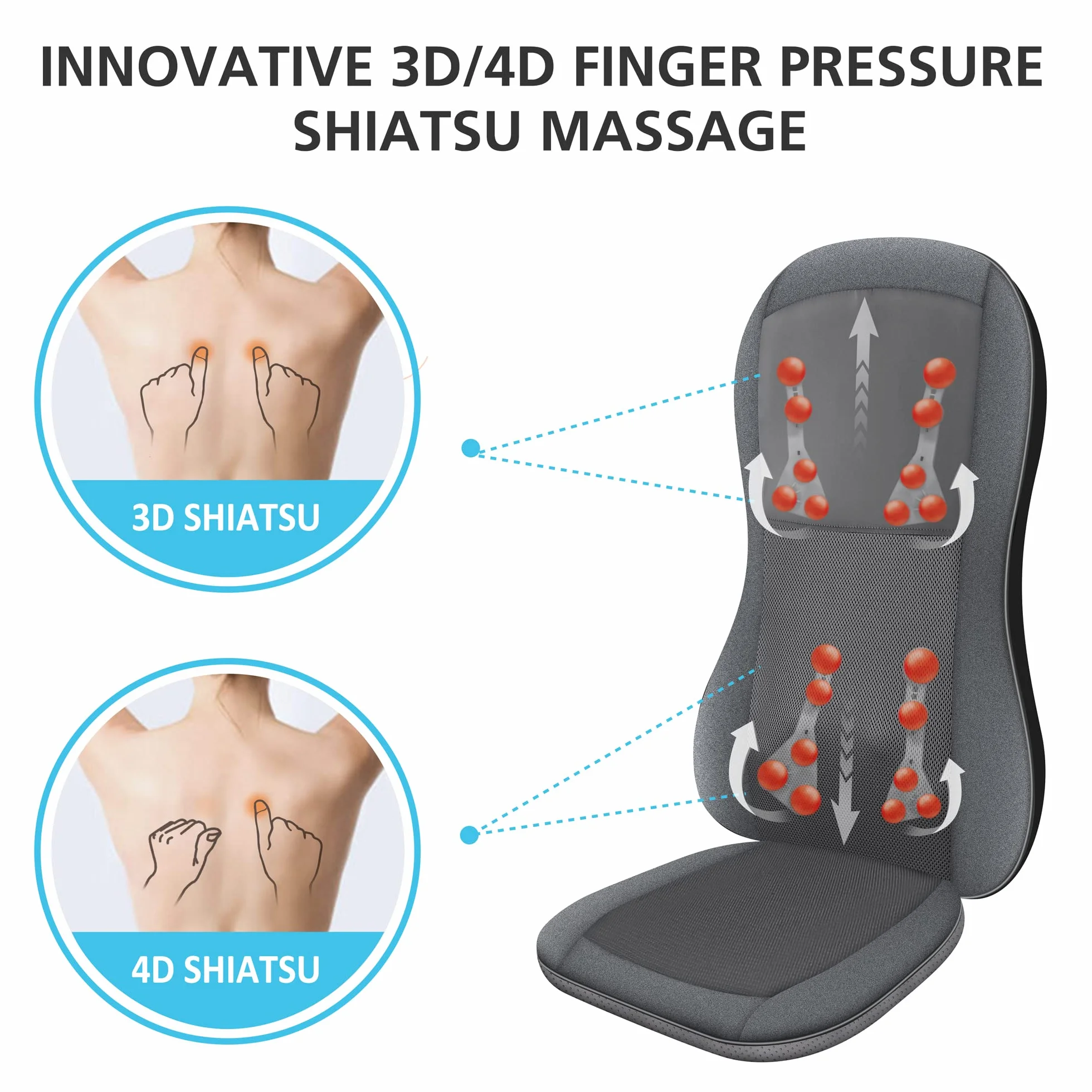 Comfier Masażer całego pleców z ciepłem Shiatsu 2D/3D 10 węzłów masażu poduszka do masażu